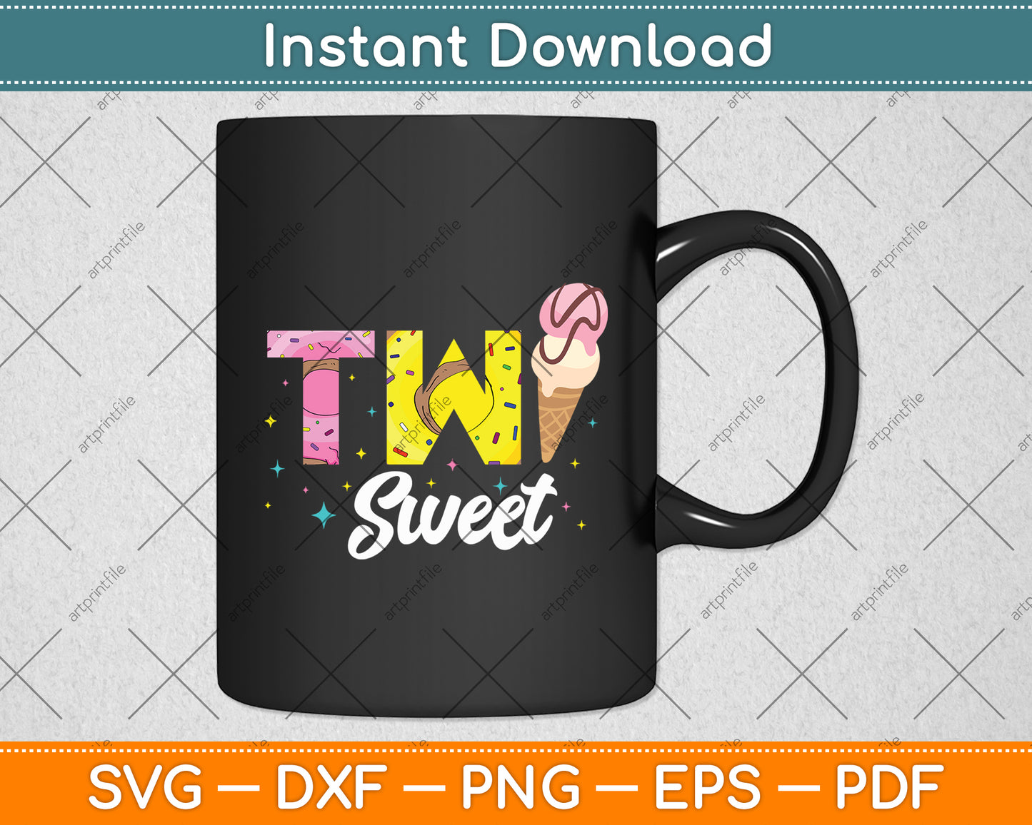 Funny Kids Two Sweet Ice Cream Birthday Svg Digital Cutting File
