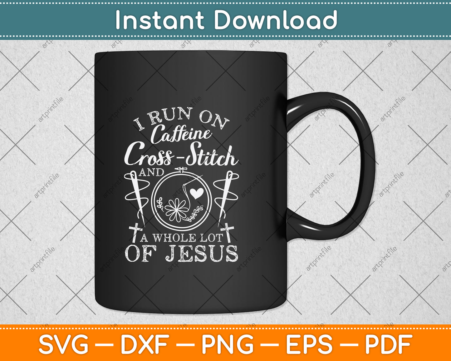 Funny Run On Coffee Jesus And Cross-Stitch For Craft Makers Svg Digital Cutting File
