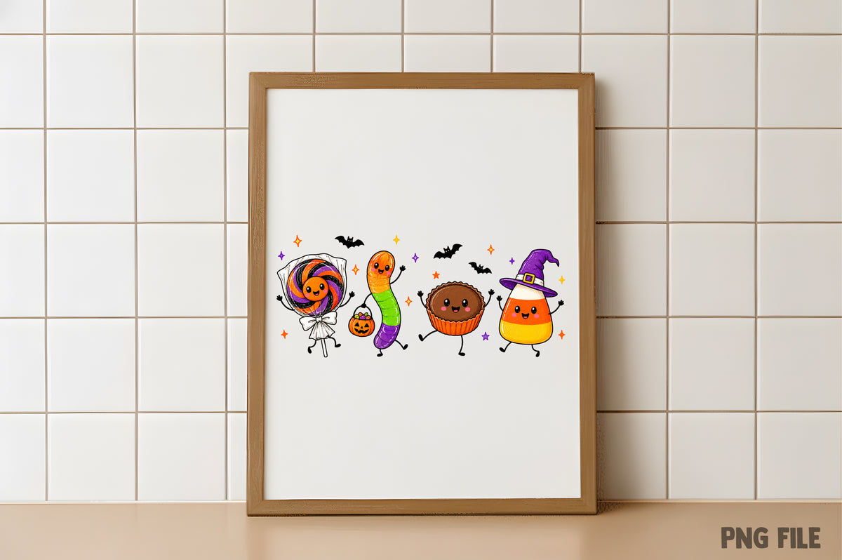 Funny Spooky Season Candy PNG | Cute Halloween Candy Corn, Lollipop, Cupcake & Worm Clipart | Kawaii Halloween Sublimation