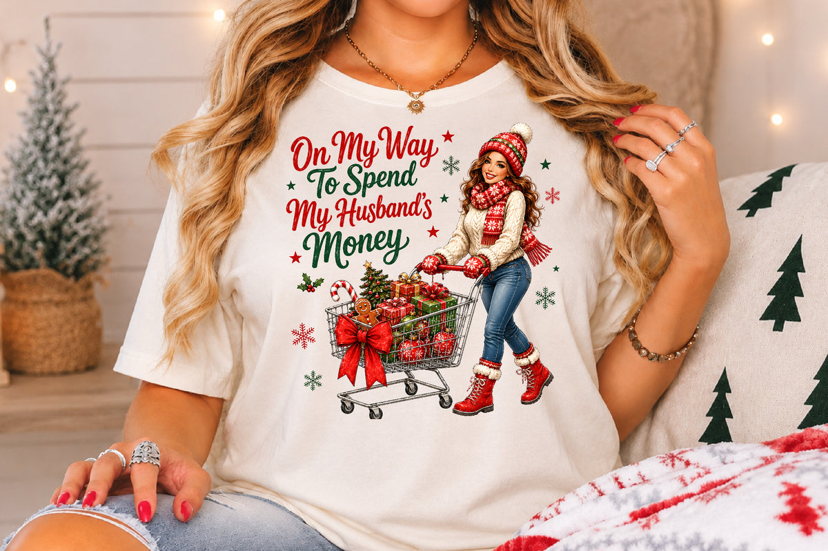 Funny Wife Christmas Shopping PNG Sublimation Design