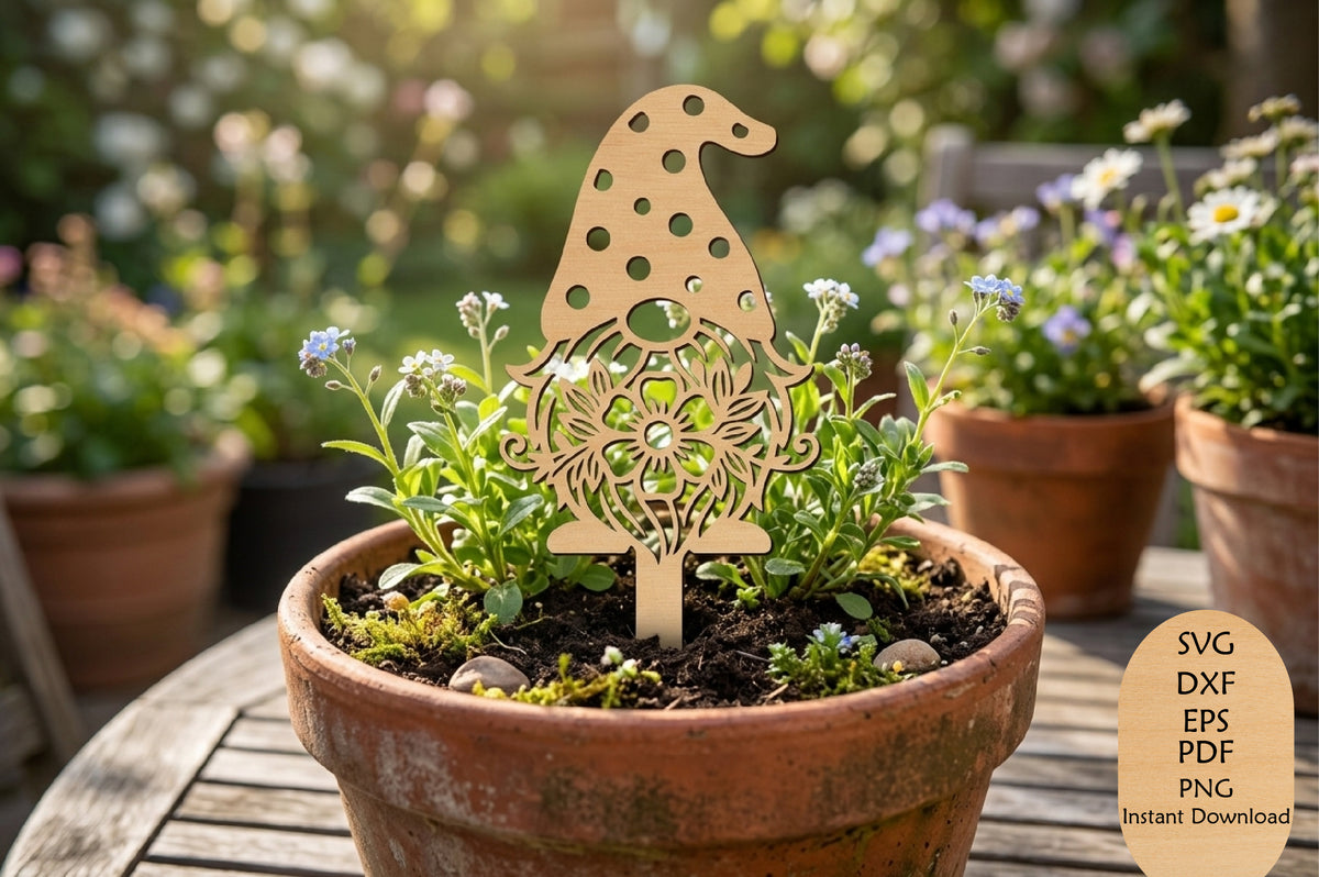 Garden Gnome Plant Stake Laser Cut SVG