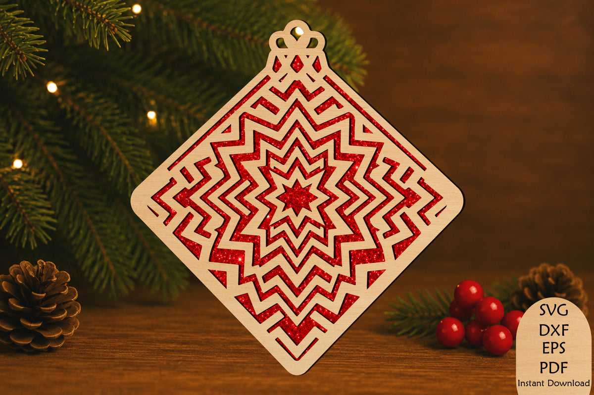 Geometric Christmas Ornament Laser Cut SVG Diamond Holiday Design