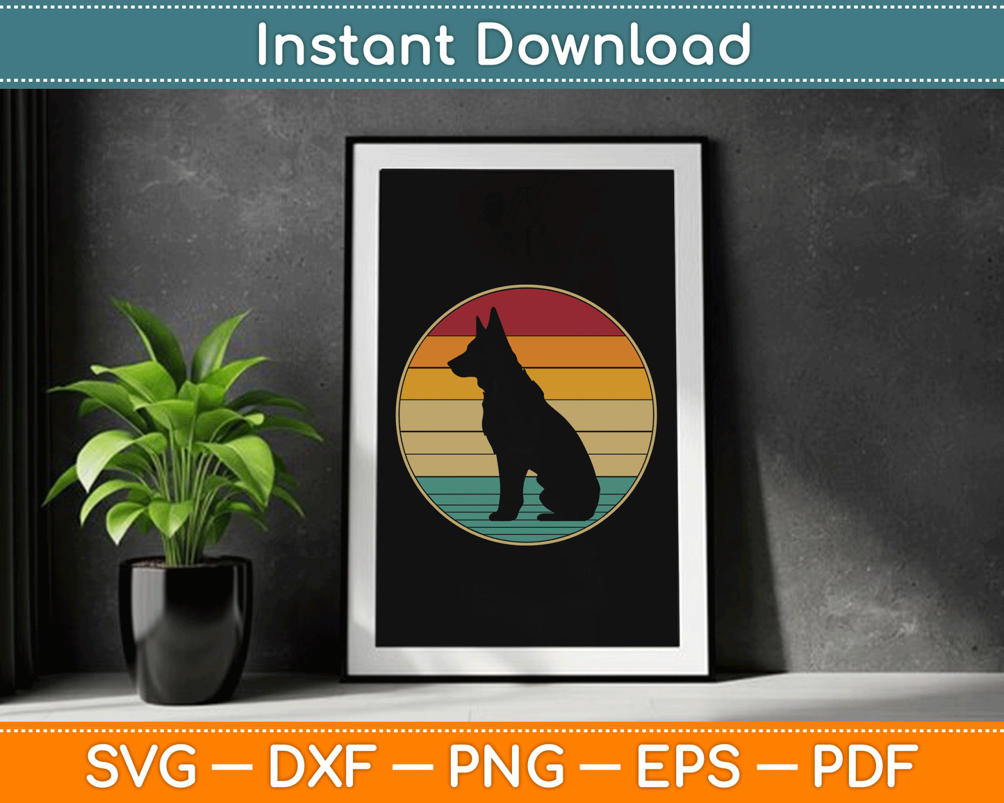 German Shepherd Dog Vintage Distressed Retro SVG Digital Cutting File