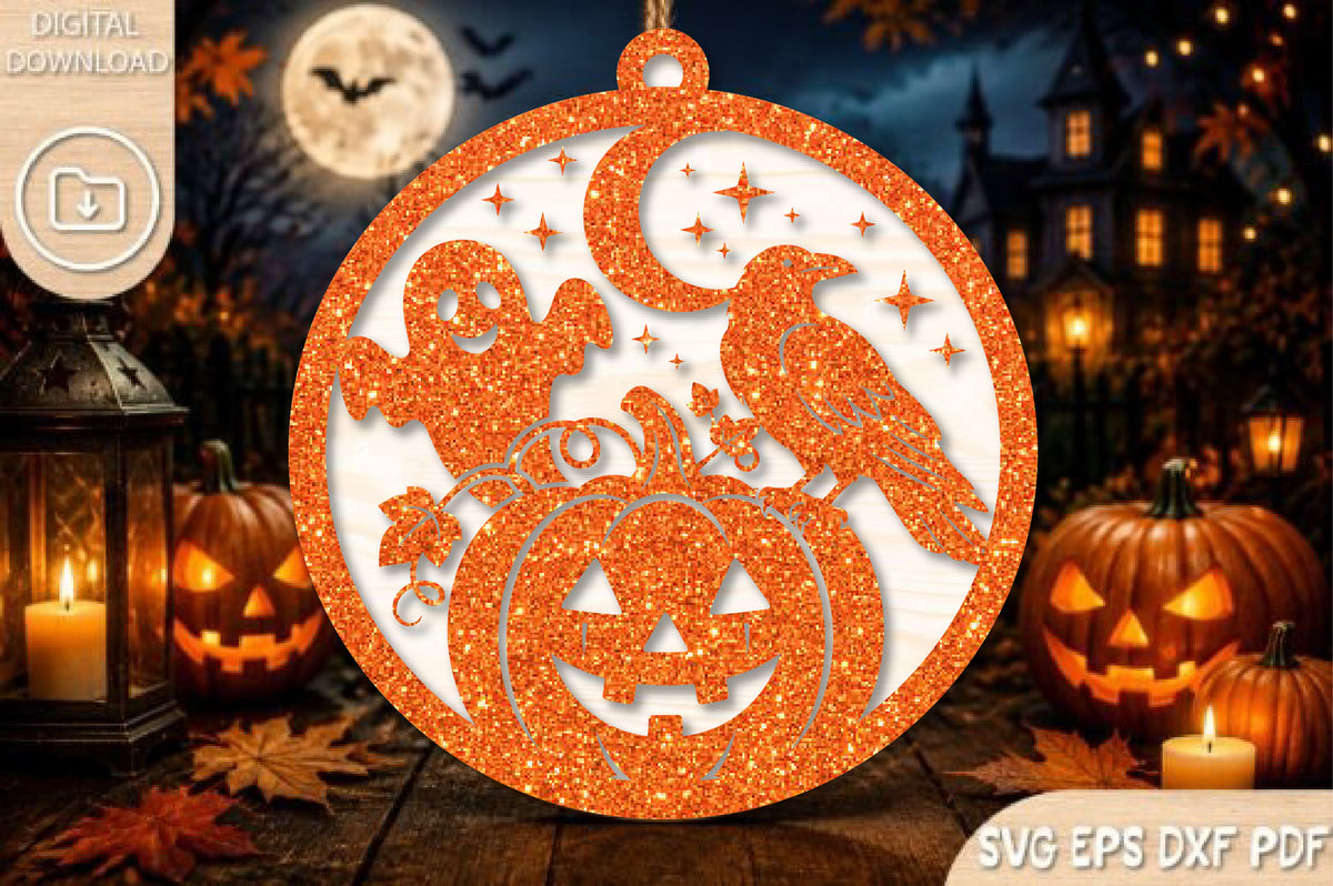 Ghost Crow Pumpkin Halloween Ornament SVG