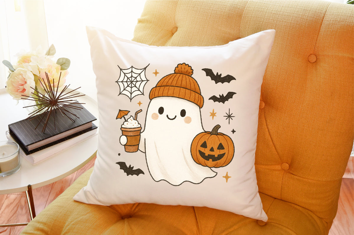 Cute Ghost Coffee Pumpkin Halloween PNG