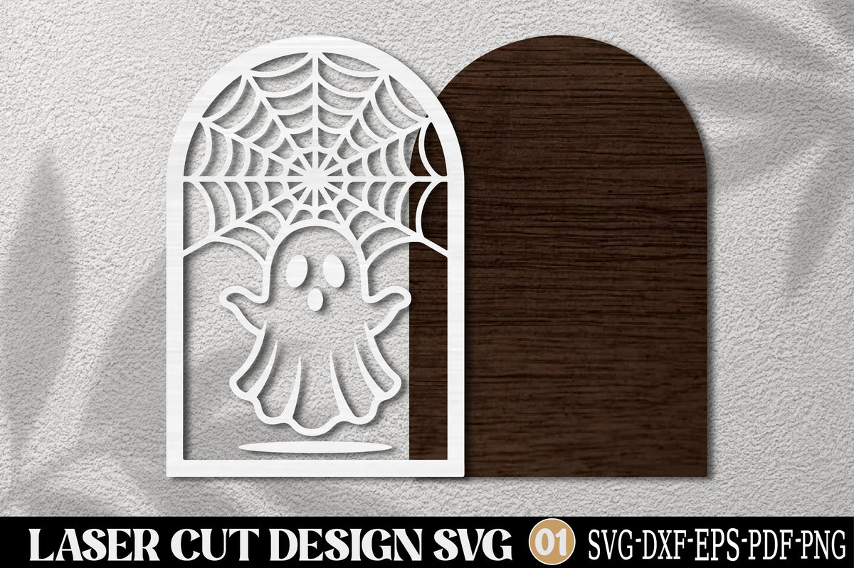 Ghost Spider Web Halloween Laser Cut SVG | Spooky Halloween Ornament Design