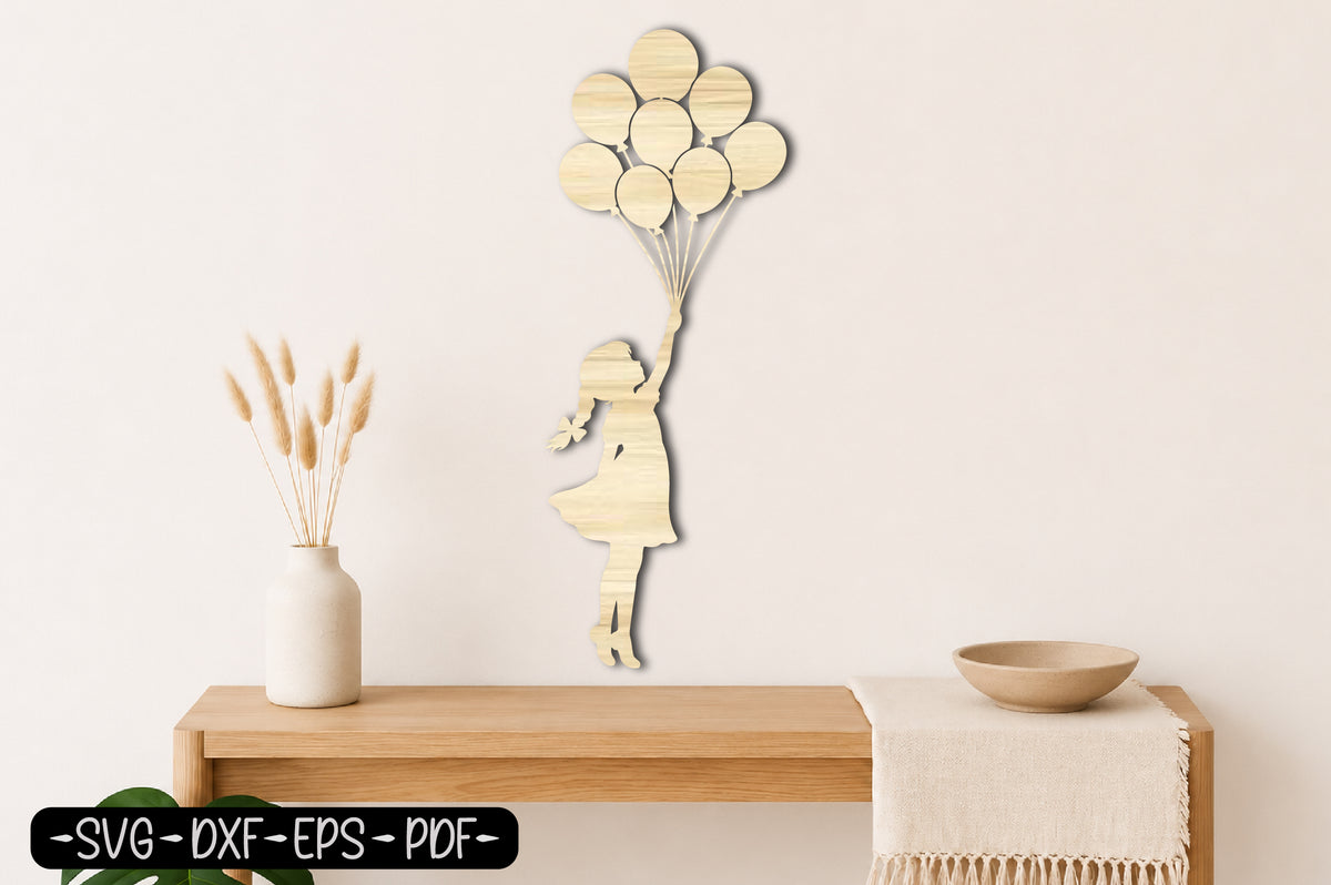 Girl with Balloons Laser Cut SVG | Cute Girl Wall Art Cut File