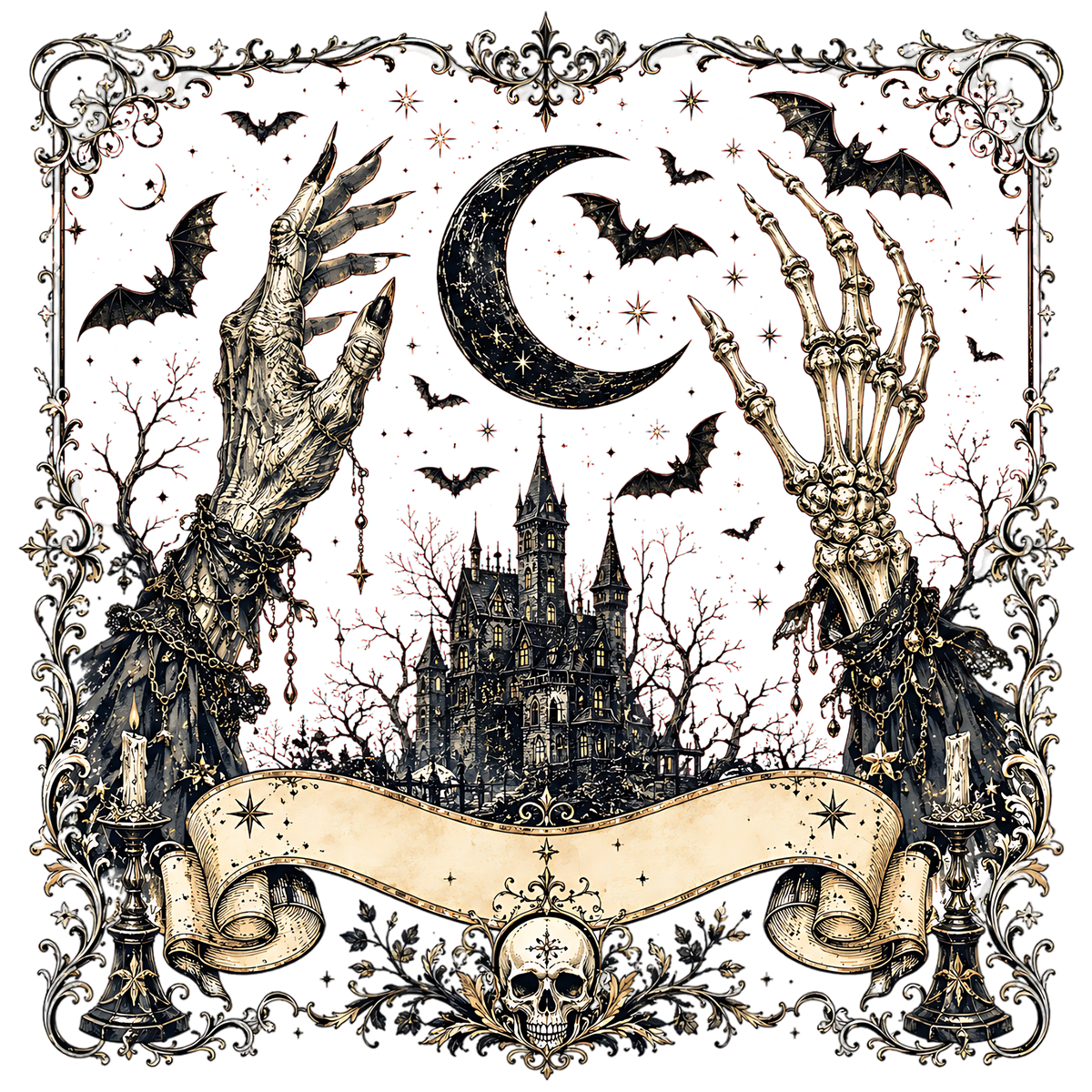 Gothic Halloween Skeleton Castle Dark PNG