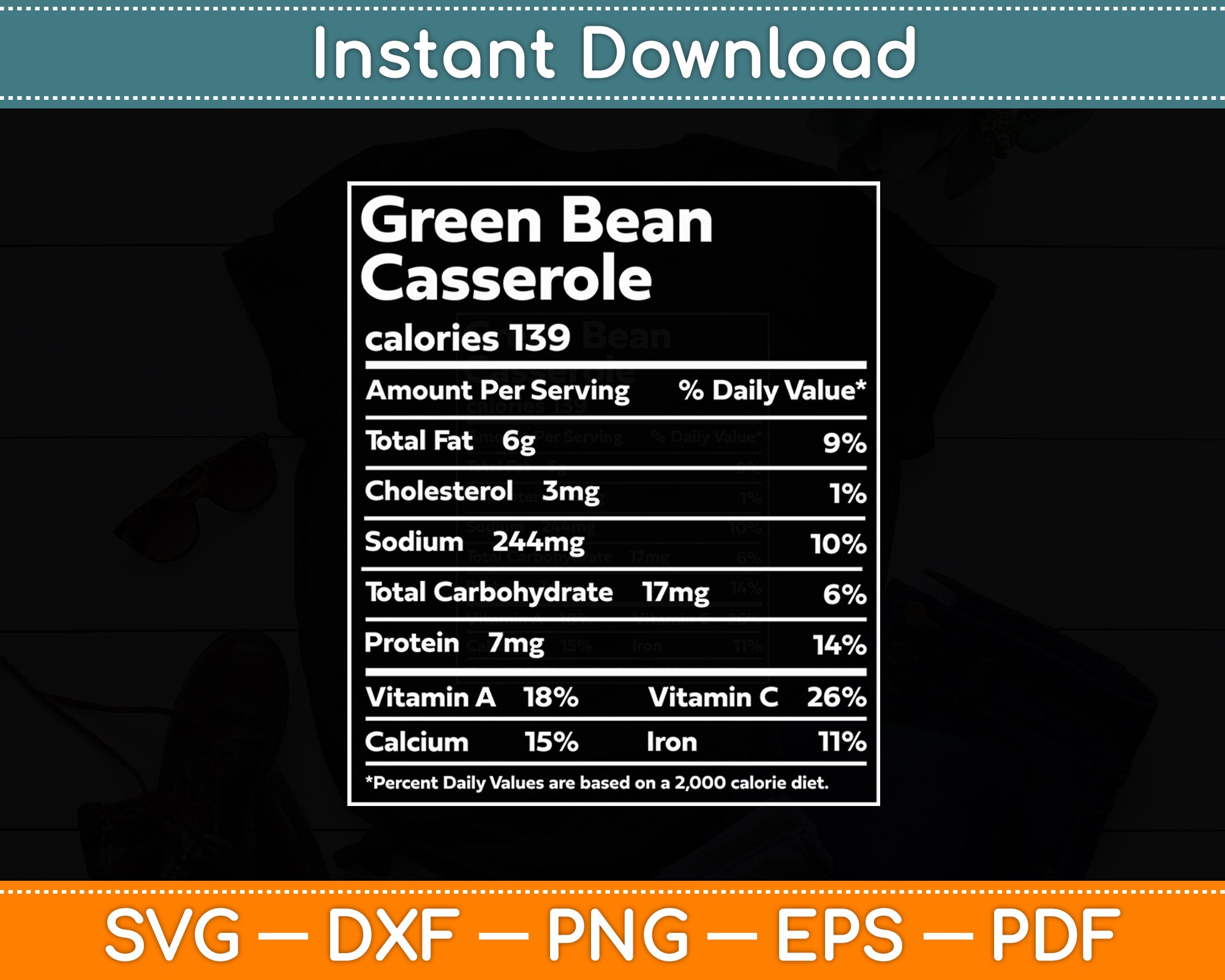 Green Bean Casserole Nutrition Facts Thanksgiving Matching Svg File ...