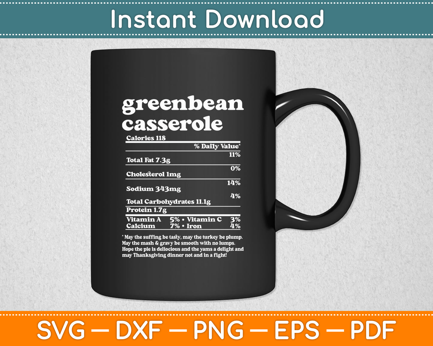 Green Bean Casserole Nutrition Facts Thanksgiving Christmas Svg Digital Cutting File
