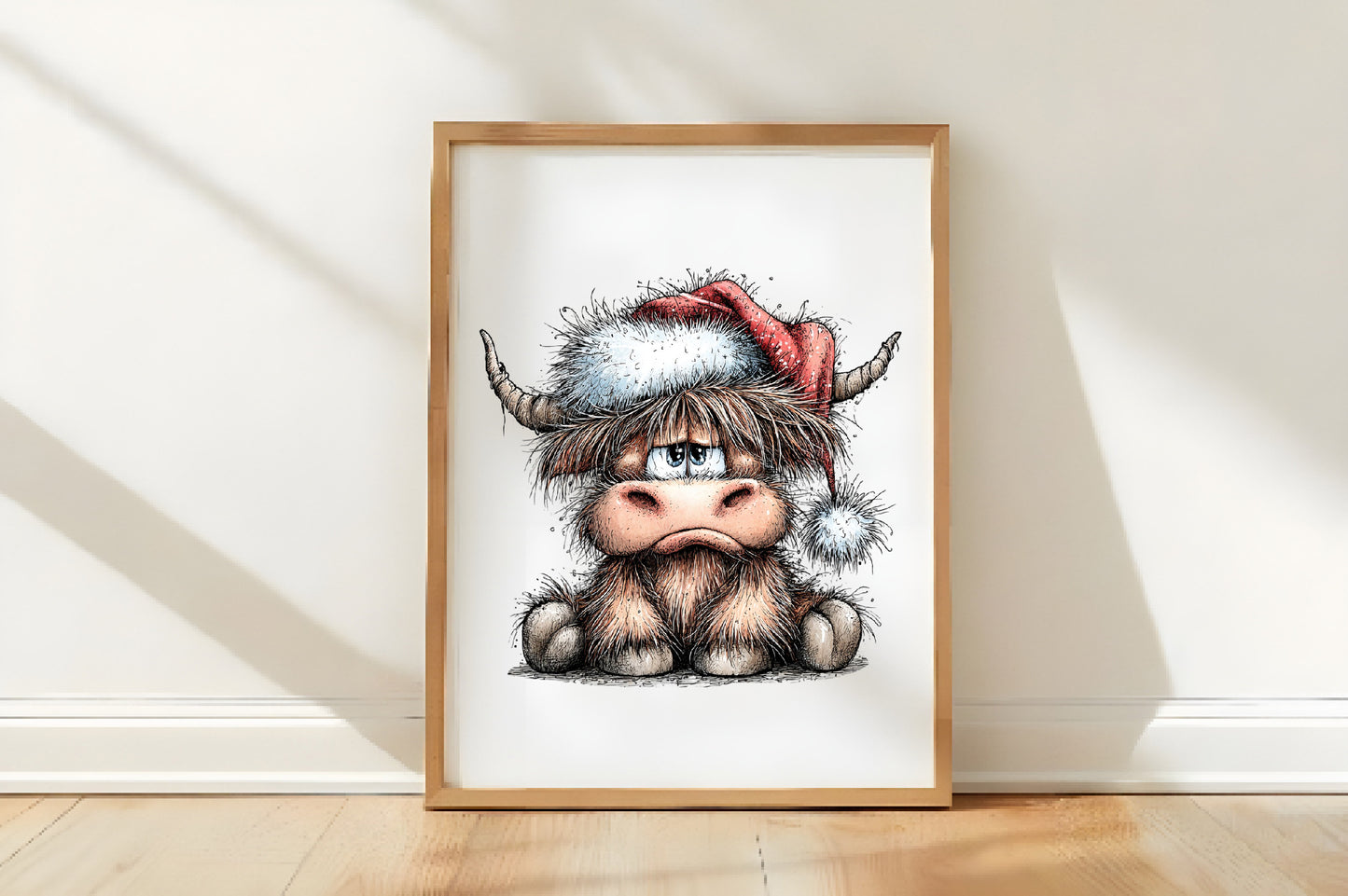 Grumpy Christmas Highland Cow Clipart PNG