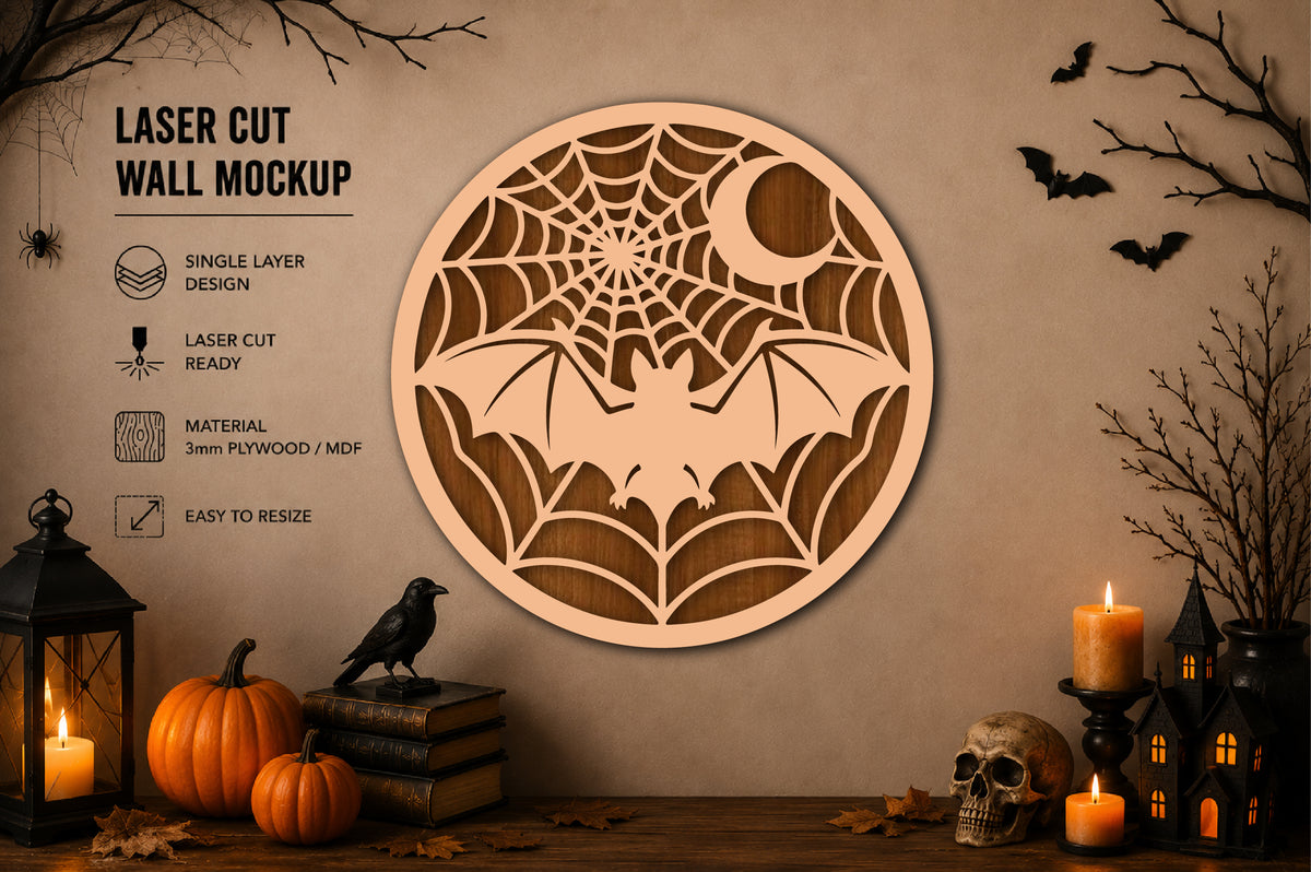 Halloween Bat Spider Web Laser Cut SVG