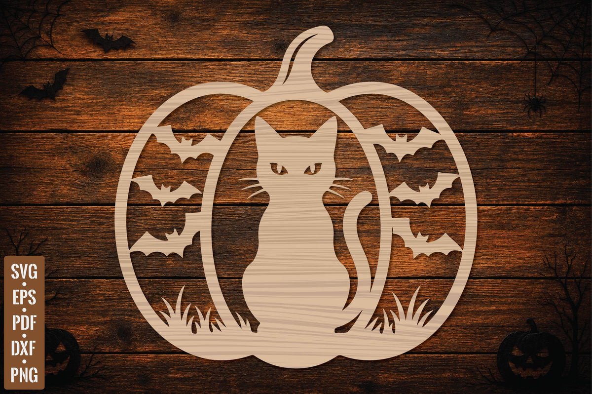 Halloween Black Cat Pumpkin Laser Cut SVG
