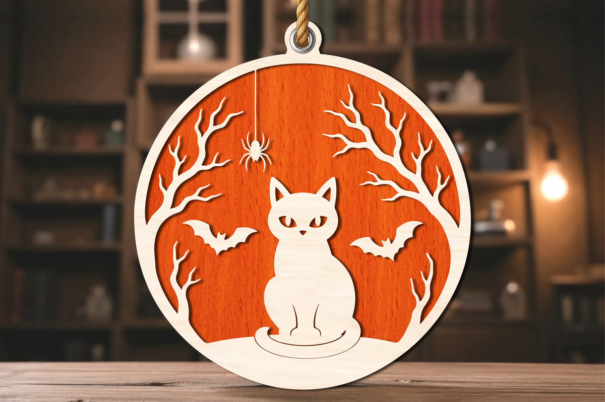 Halloween Black Cat Round Laser Cut SVG