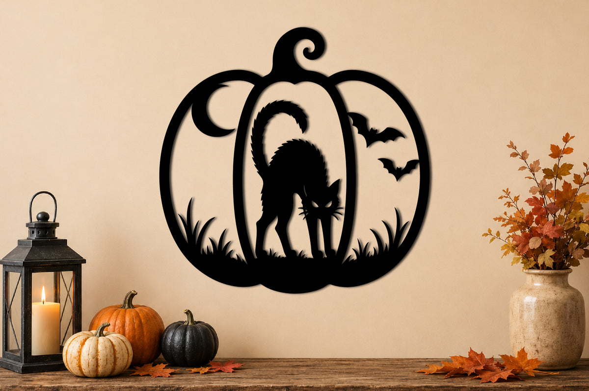 Halloween Black Cat Pumpkin SVG | Spooky Cat Laser Cut SVG
