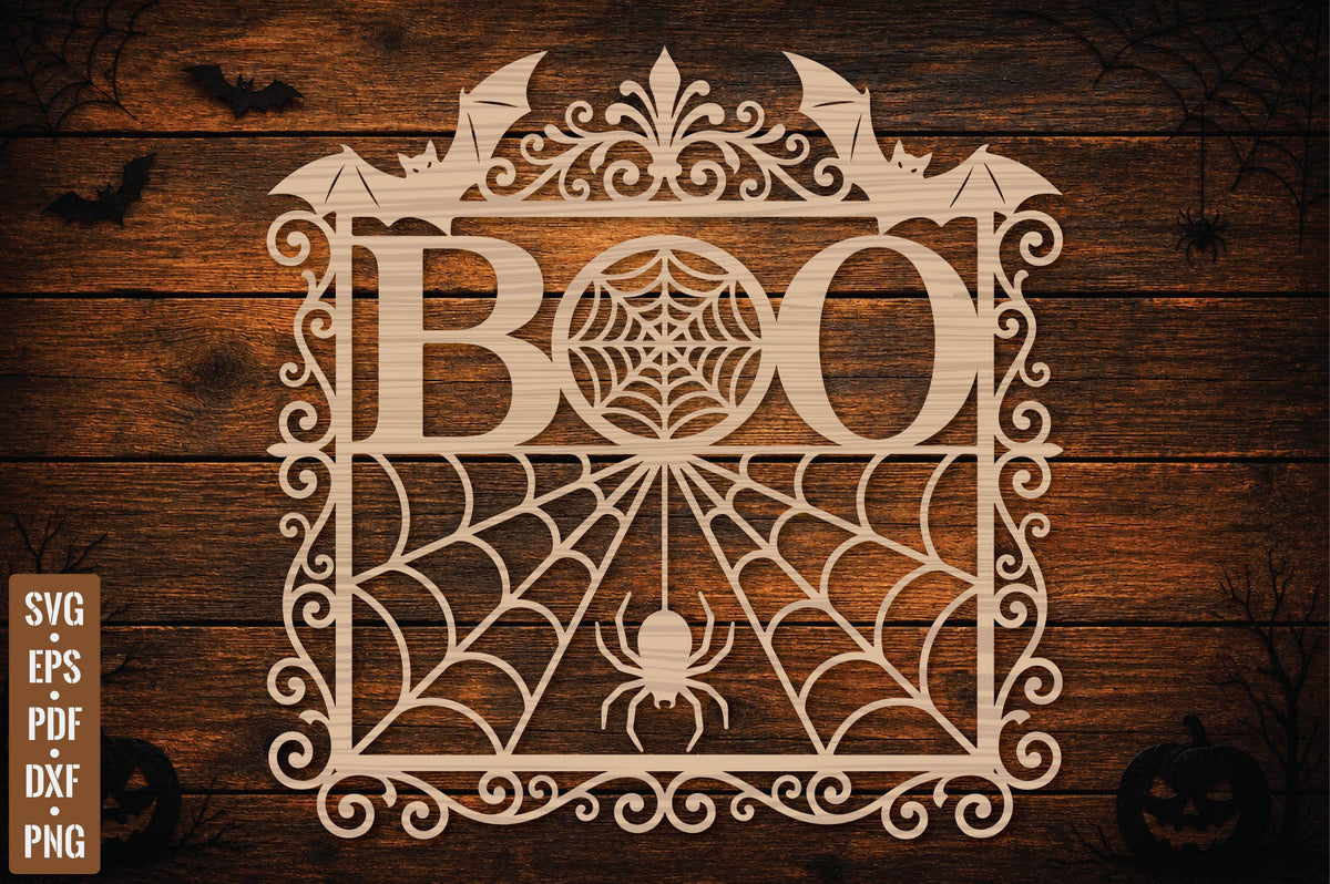 Halloween BOO Spider Web Laser Cut SVG
