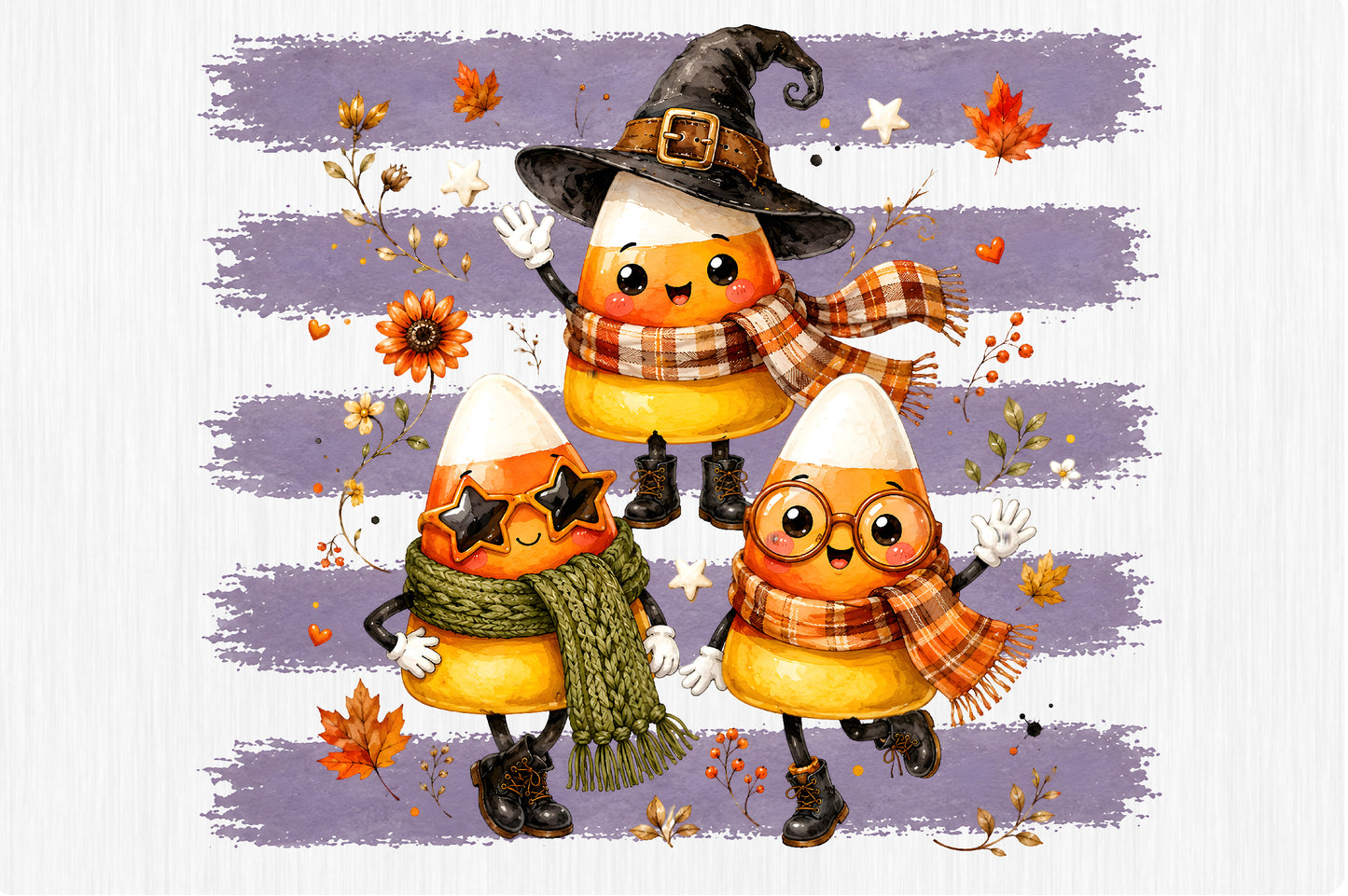 Cute Halloween Candy Corn Characters PNG Witch Fall Spooky Sublimation Design