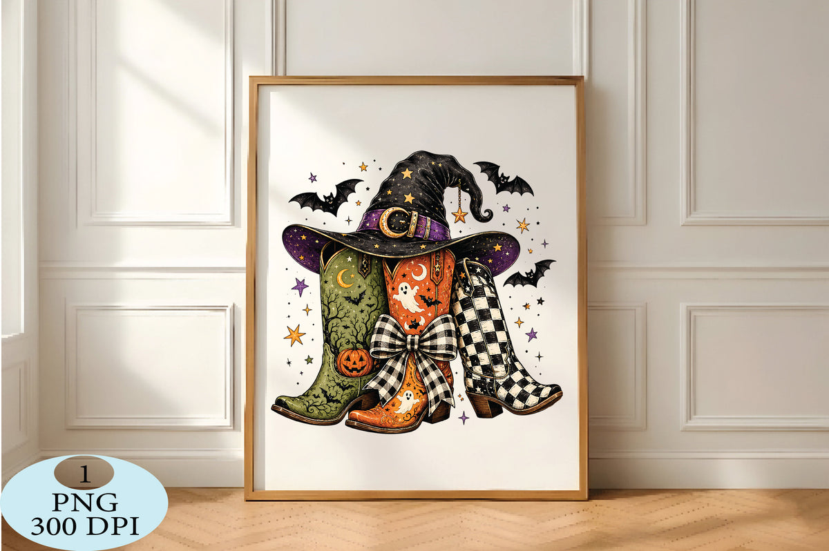 Halloween Cowboy Boots Witch Hat PNG