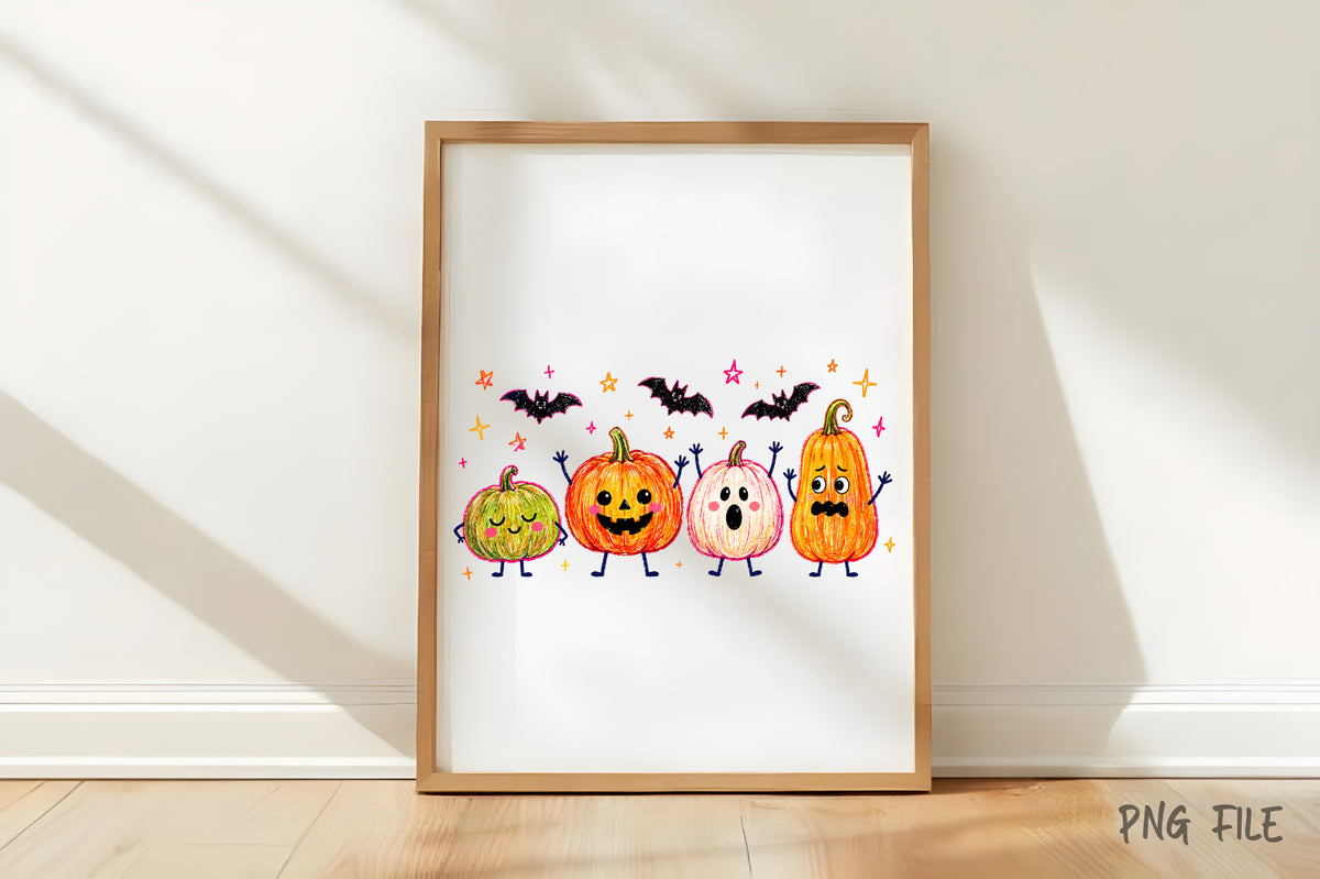 Cute Halloween Pumpkin Doodle PNG | Funny Pumpkin Bat Clipart | Kawaii Spooky Fall Halloween Sublimation Design