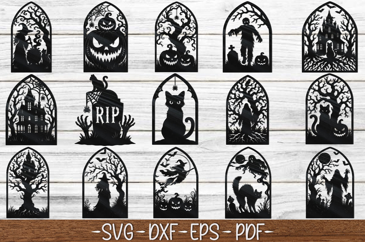 Halloween Door Hanger SVG Bundle | 12 Halloween Laser Cut Designs