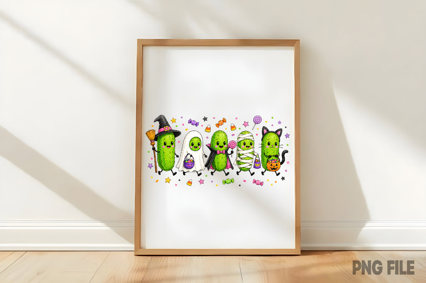 Funny Halloween Pickle PNG | Cute Spooky Pickle Characters Halloween Candy Clipart | Pickle Sublimation Design