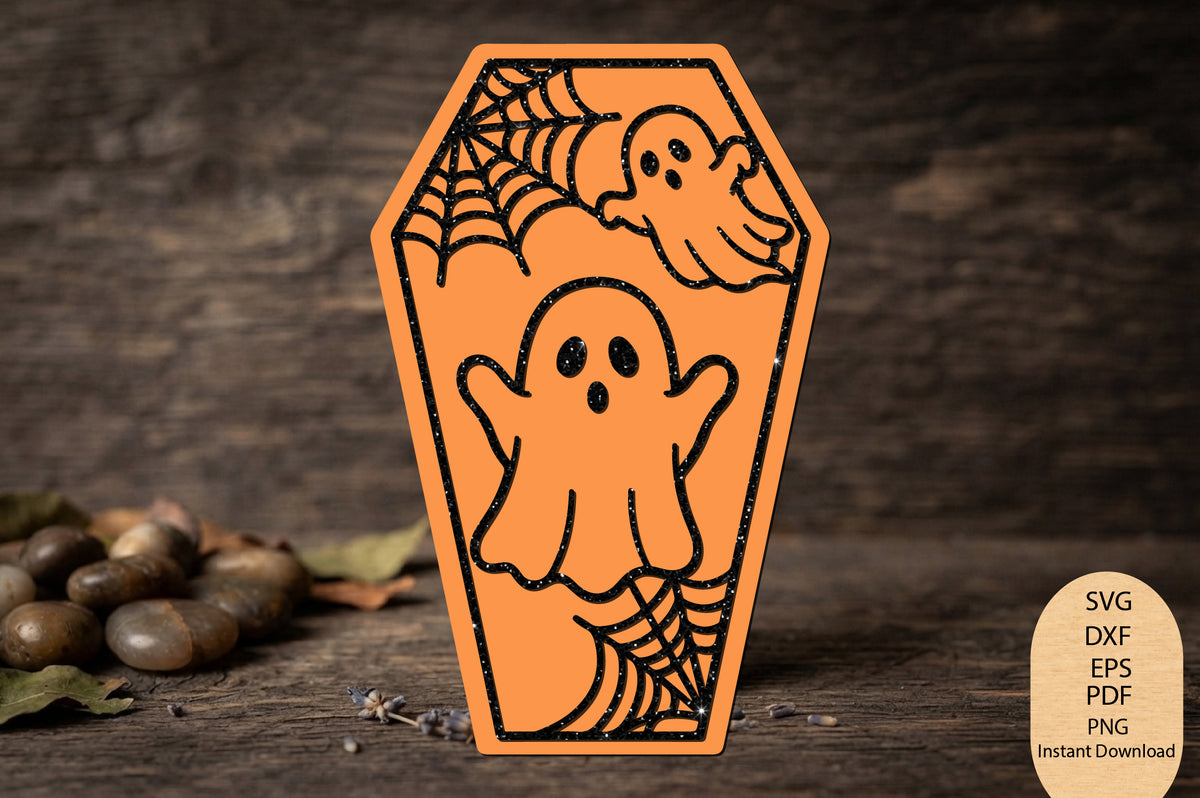Halloween Ghost Coffin Laser Cut SVG, Spooky Ghost Halloween Coffin Cut File