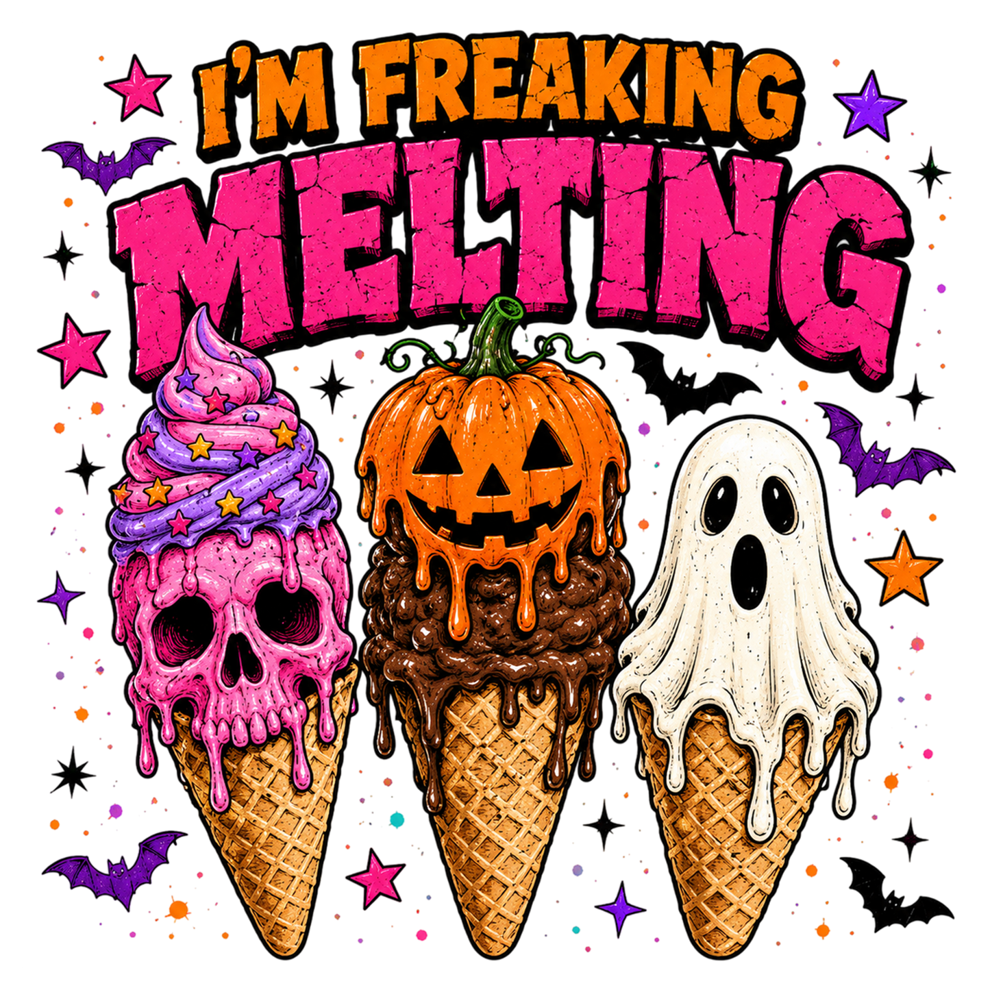 I'm Freaking Melting Halloween PNG | Funny Ice Cream Skull Pumpkin Ghost Halloween Sublimation Design