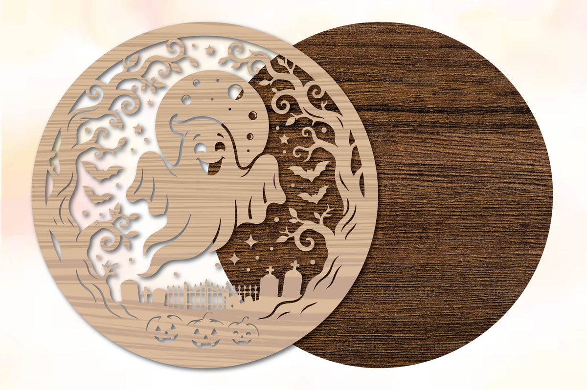 Halloween Ghost Moon Graveyard Laser Cut SVG