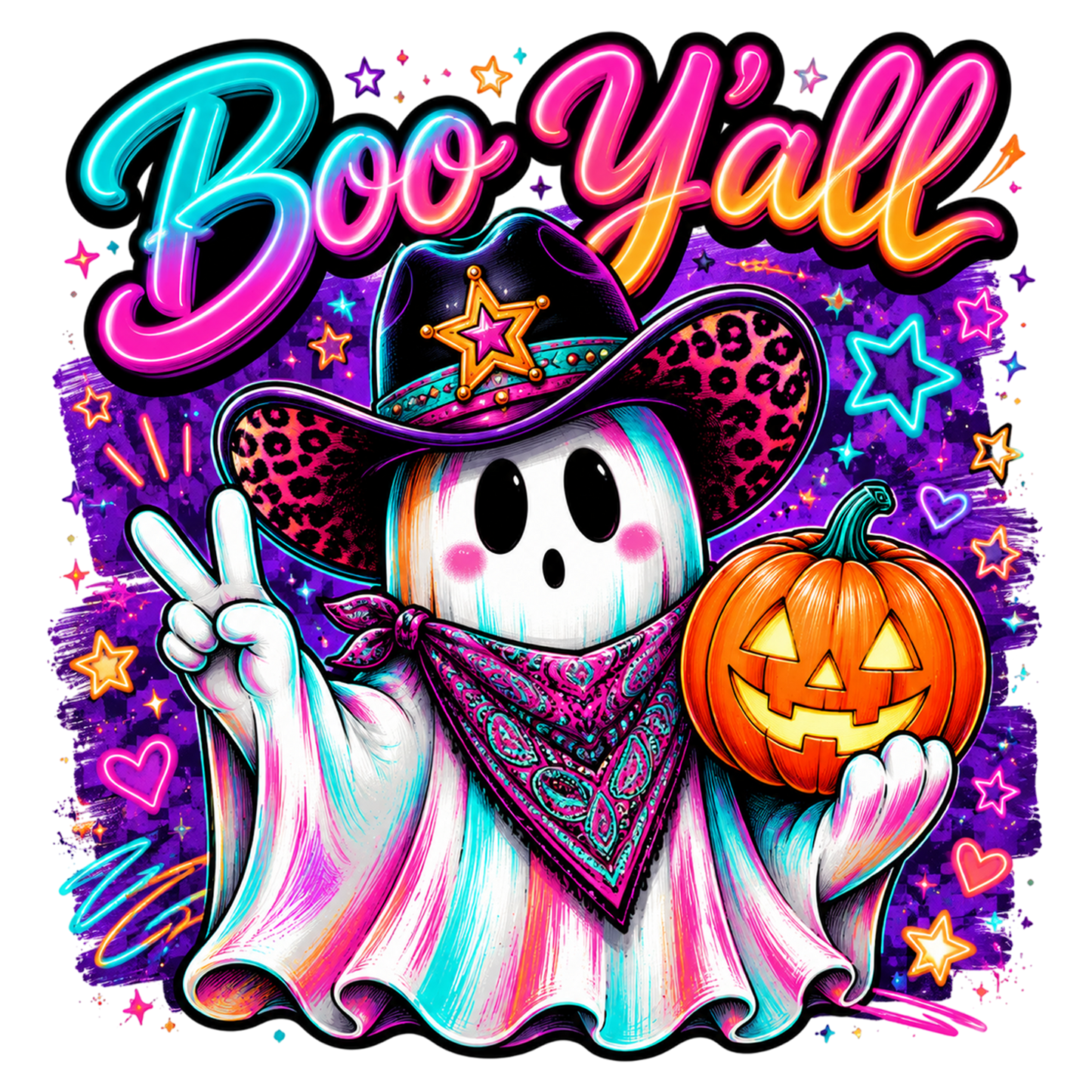 Boo Y’all Halloween Ghost Cowgirl PNG | Spooky Western Cowboy Ghost Pumpkin | Cute Cowgirl Fall Sublimation Design