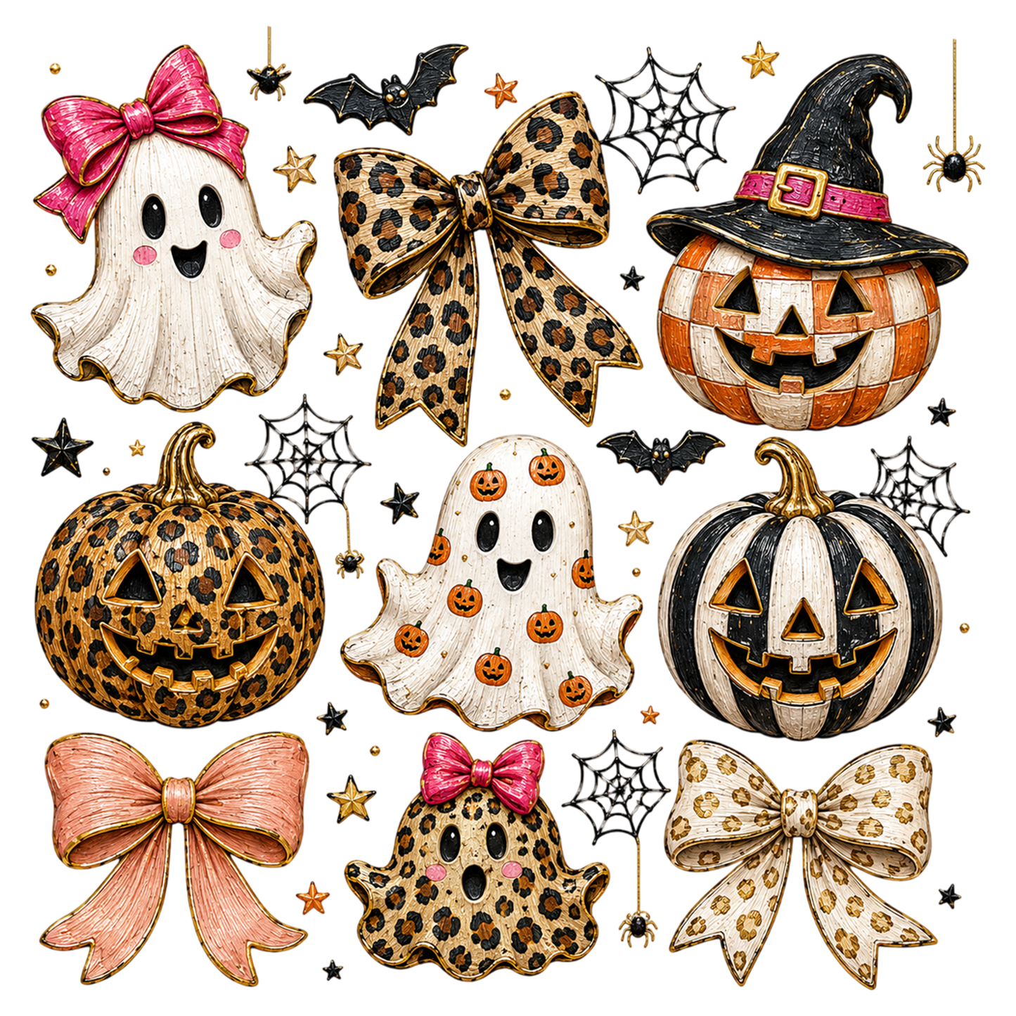 Leopard Halloween Ghost Pumpkin Bows PNG Cute Spooky Fall Sublimation