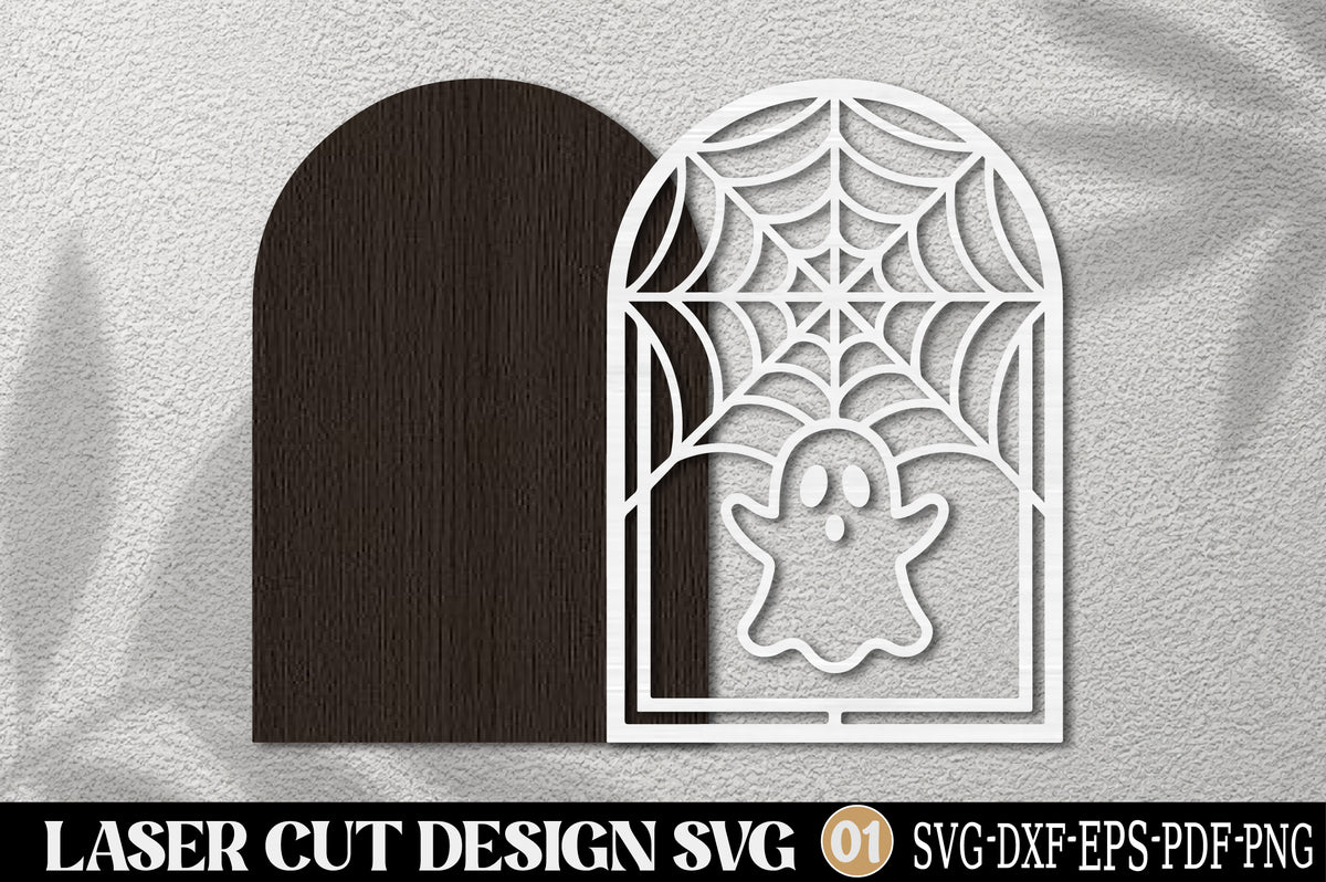 Halloween Ghost Spider Web Laser Cut SVG | Spooky Ghost Gothic Arch Design