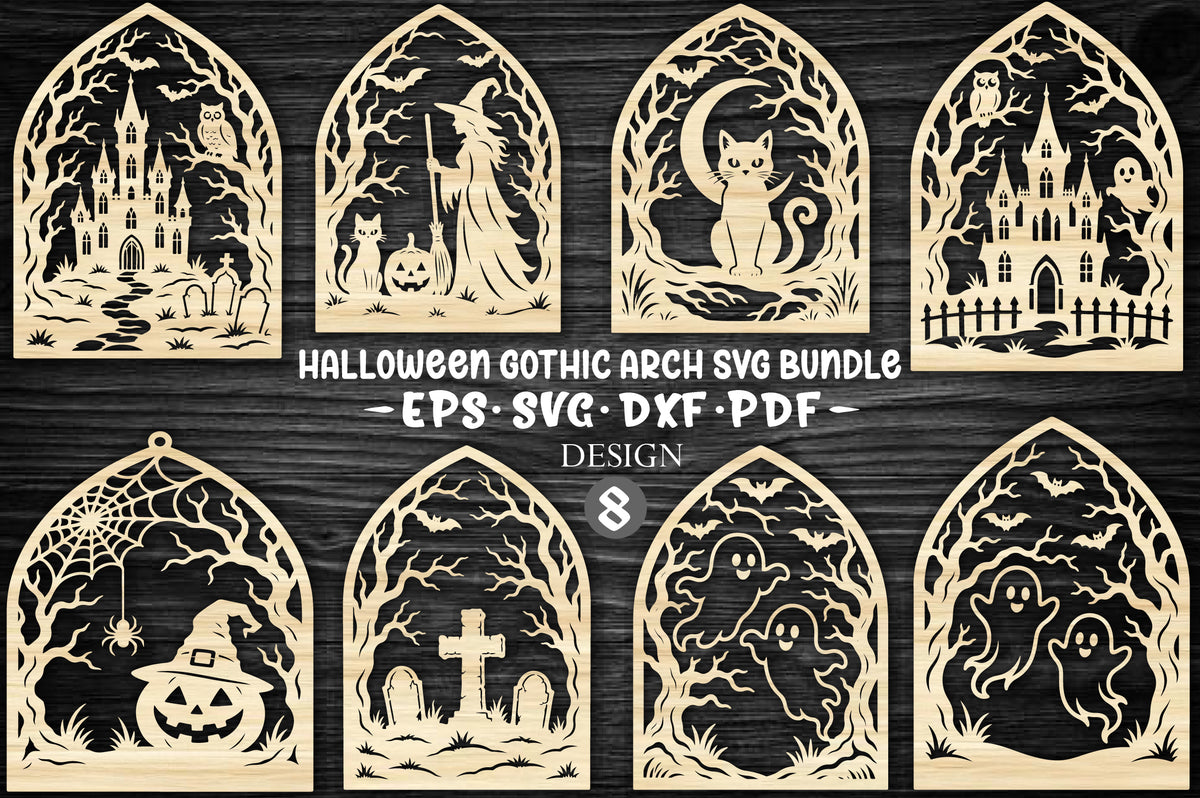 Halloween Gothic Arch SVG Bundle | 8 Gothic Halloween Laser Cut Designs