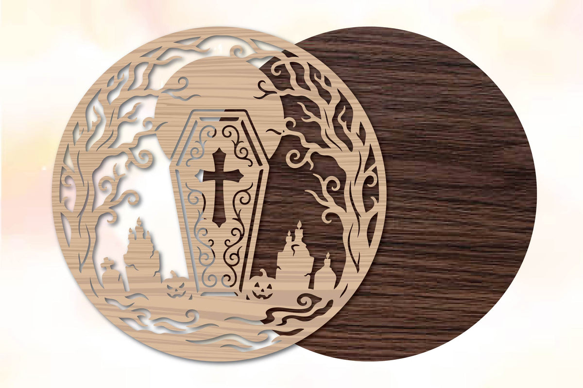 Halloween Haunted Coffin Door Laser Cut SVG