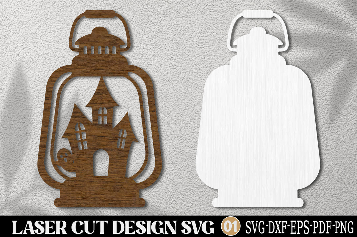 Halloween Lantern SVG Laser Cut | Haunted House Lantern Ornament Design