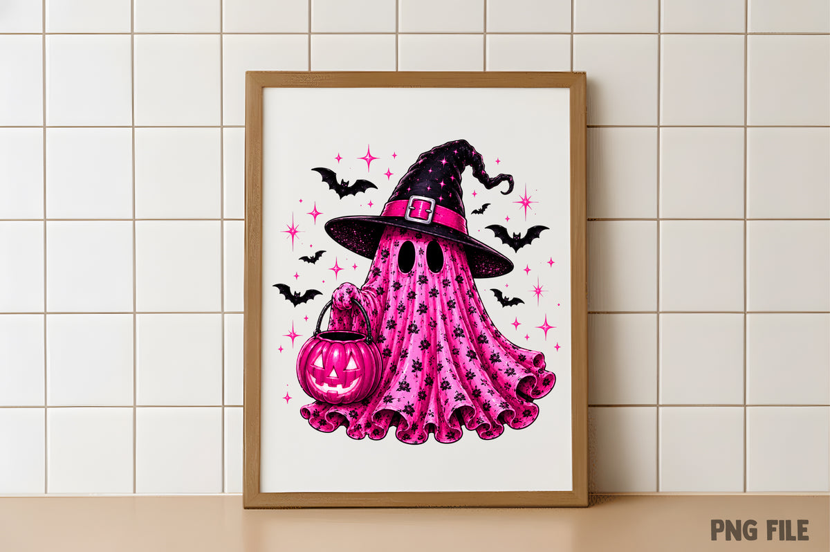 Halloween Pink Leopard Ghost PNG | Cute Spooky Witch Ghost Clipart, Pink Halloween Ghost & Pumpkin Sublimation Design