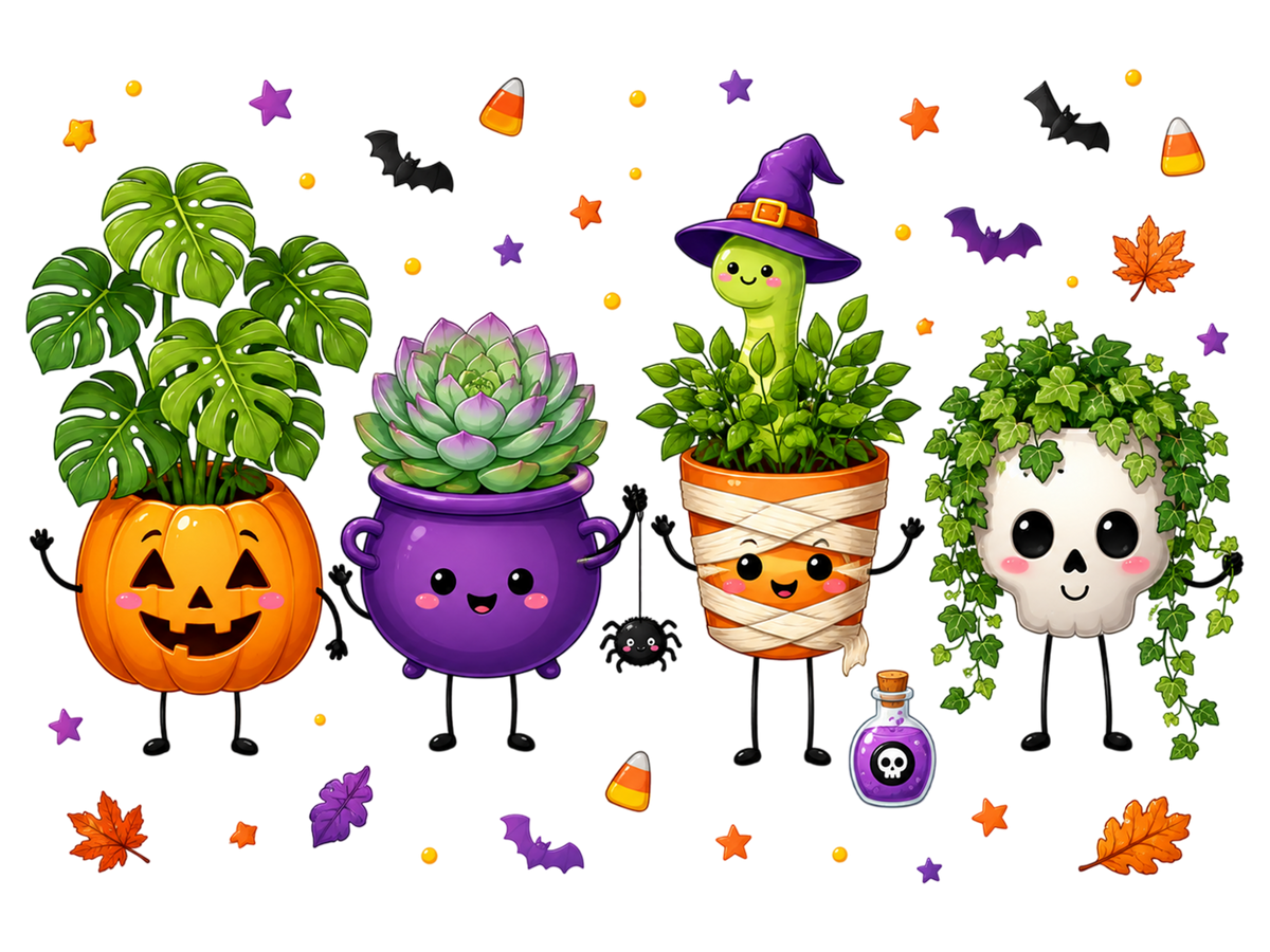 Halloween Plant Doodles PNG Cute Spooky Succulent Characters