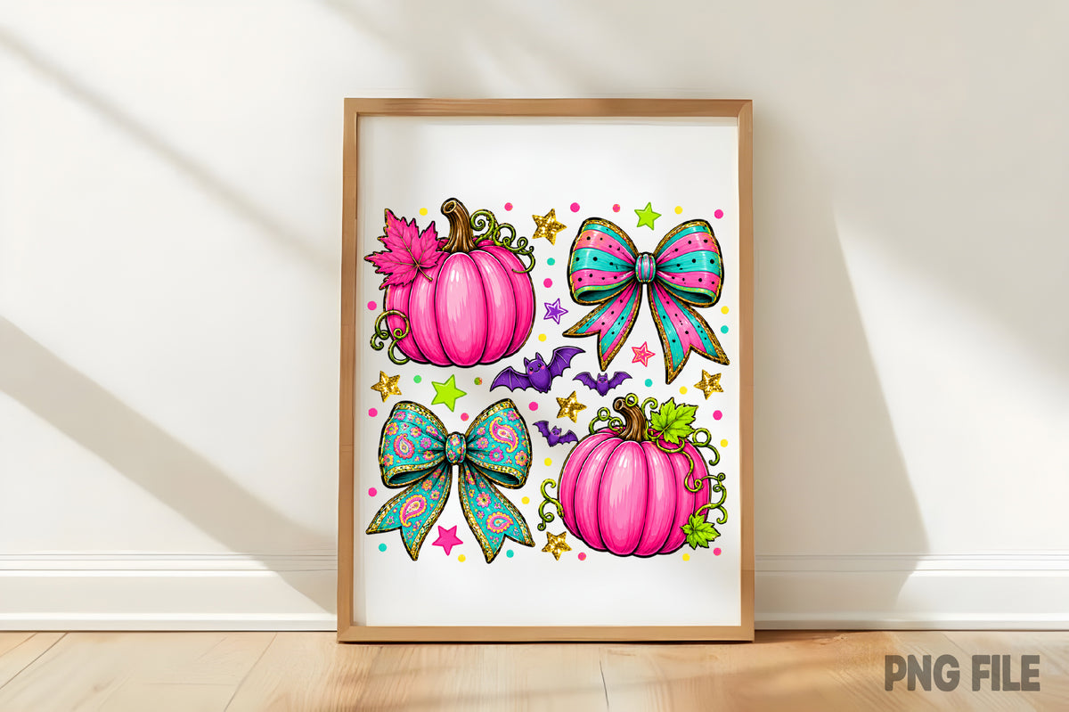 Halloween Pumpkin Coquette Bow PNG | Pink Pumpkin Leopard & Floral Bow Clipart | Cute Fall Spooky Sublimation Design