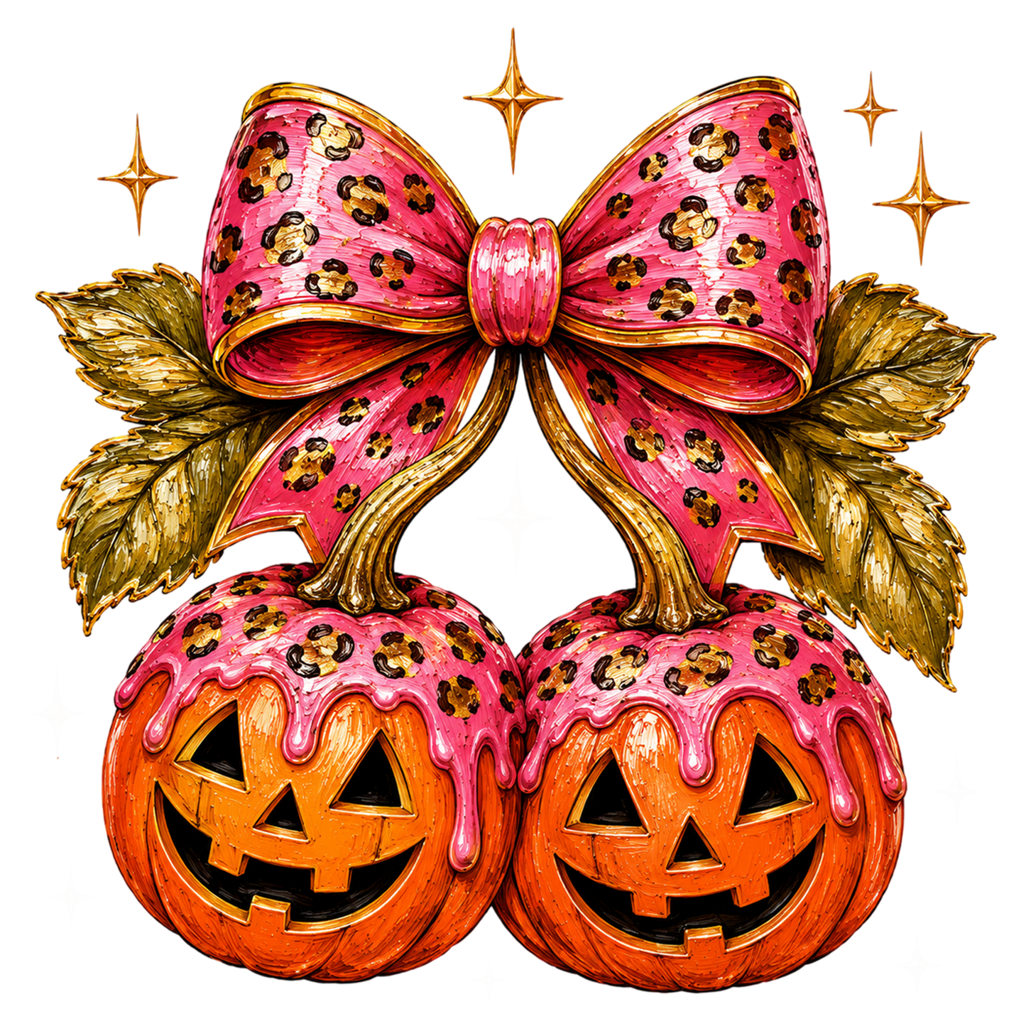 Halloween Pumpkin Coquette PNG | Pink Leopard Bow Pumpkin Jack O Lantern Clipart | Girly Spooky Halloween Sublimation Design