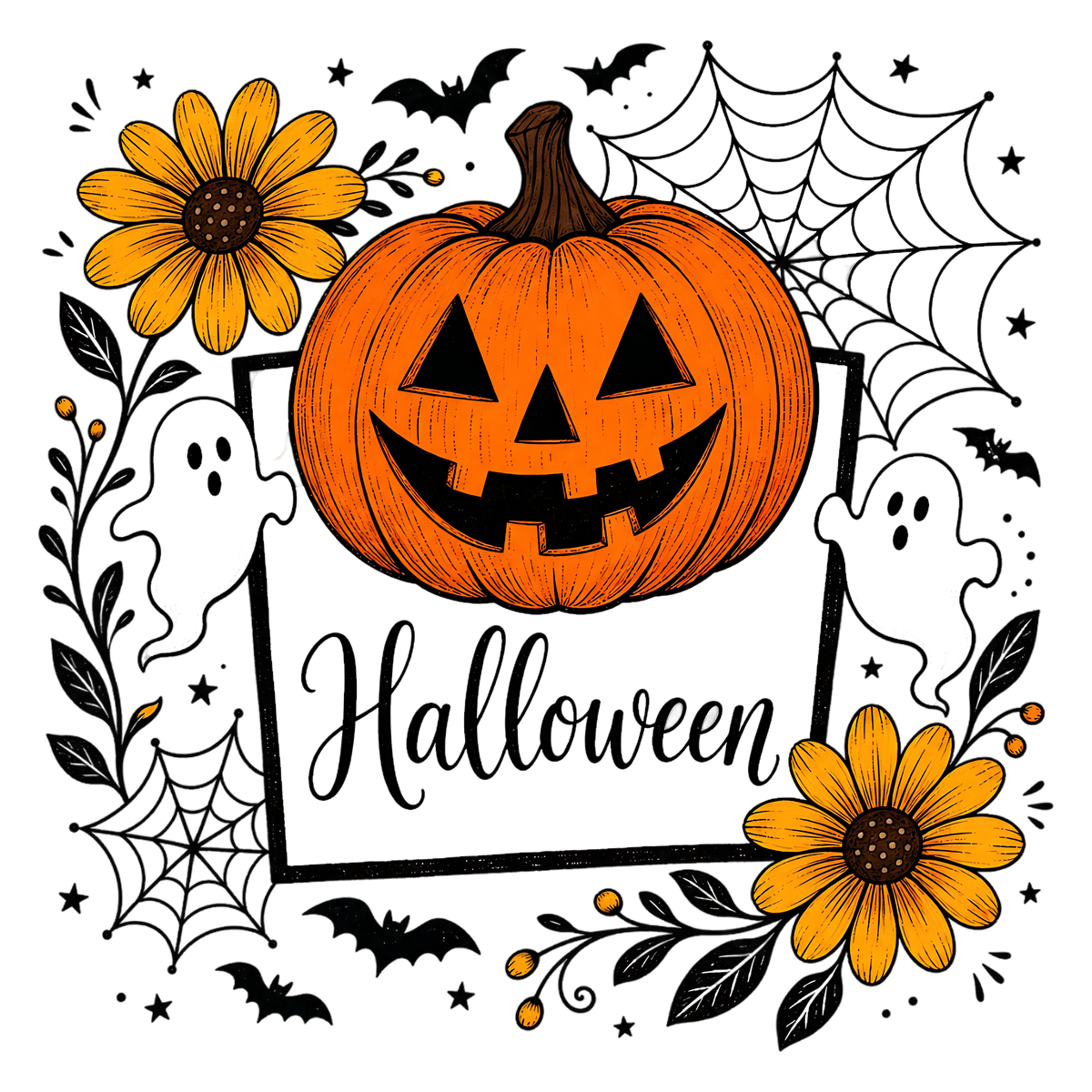 Halloween Pumpkin Ghost Floral PNG