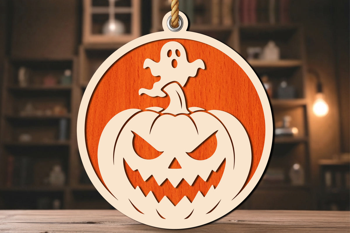 Halloween Pumpkin Ghost Round Laser Cut SVG