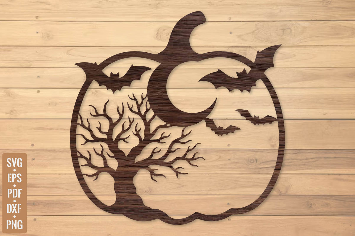 Halloween Pumpkin Laser Cut SVG, Spooky Pumpkin Bat Cut File, Halloween Decoration SVG