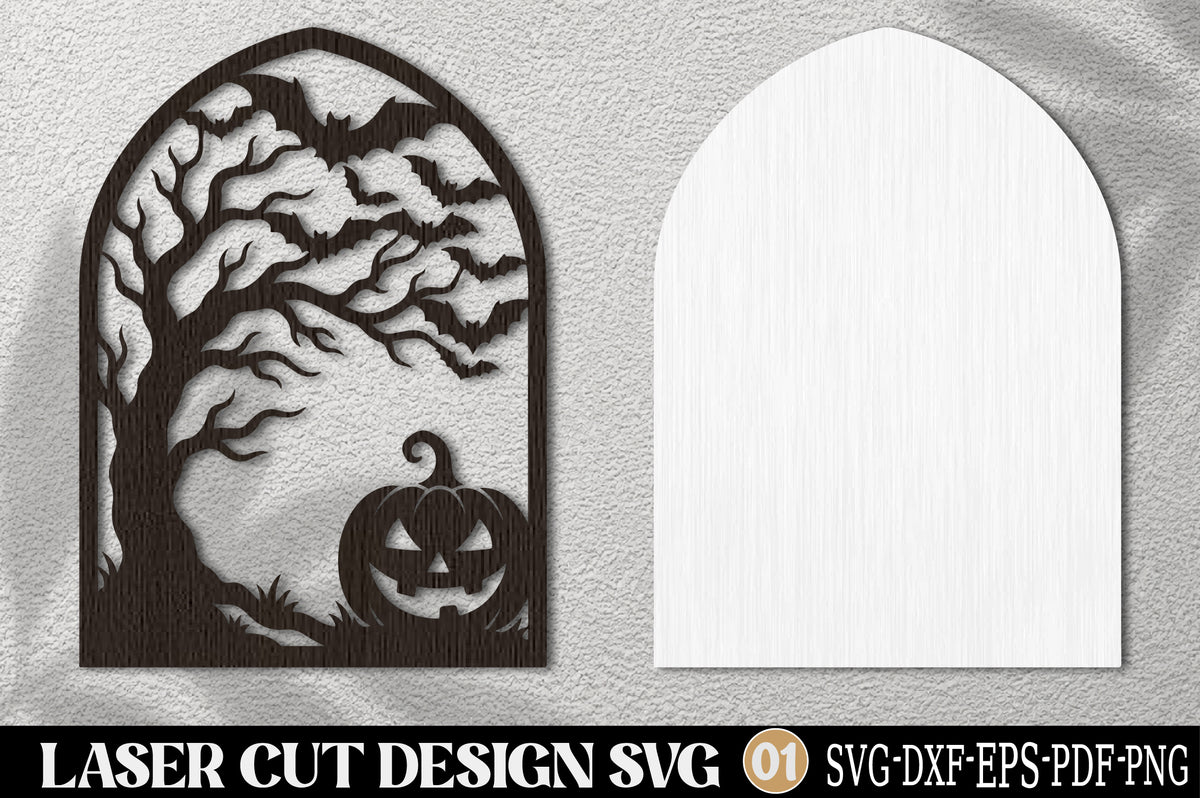 Halloween Pumpkin Tree Laser Cut SVG | Spooky Bat & Pumpkin Design