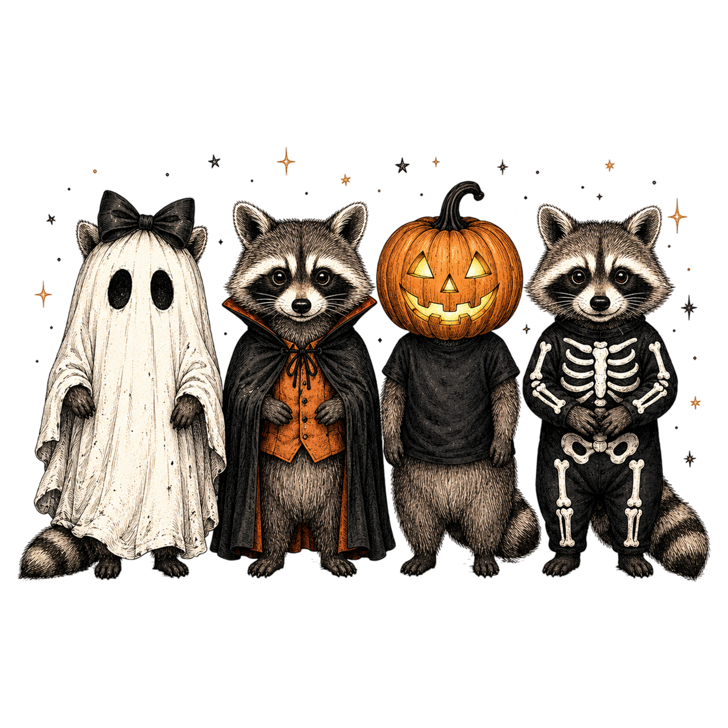 Halloween Raccoon PNG | Spooky Feral Raccoon Halloween Animals | Cute Woodland Fall Sublimation Design