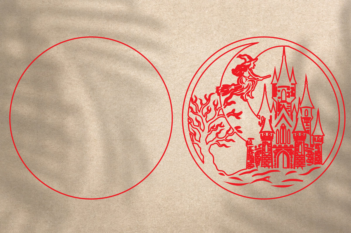 Halloween Witch Castle Laser Cut SVG | Spooky Castle Witch Scene