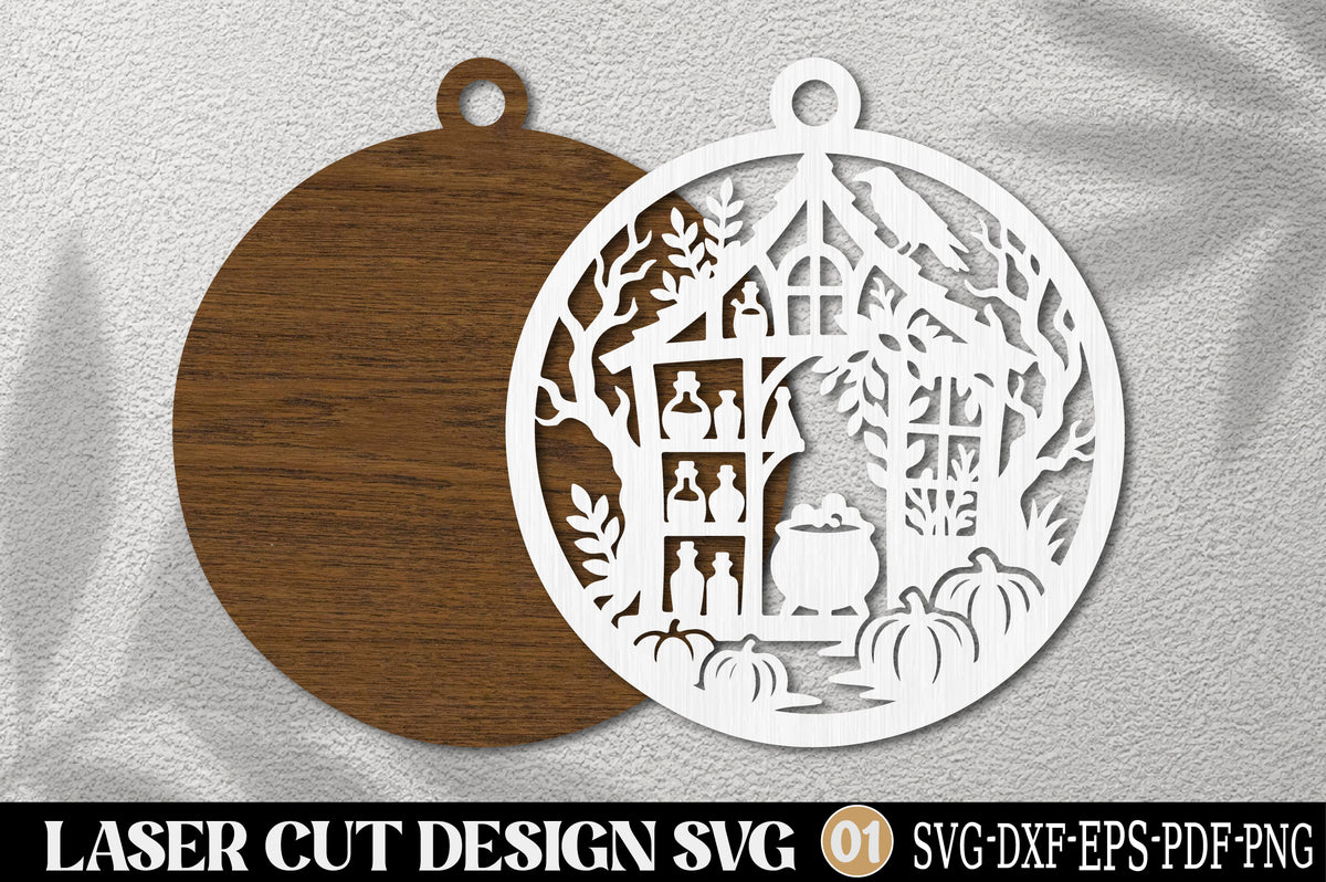 Halloween Witch House Laser Cut SVG | Spooky Witch Cottage Potion Halloween Ornament Design