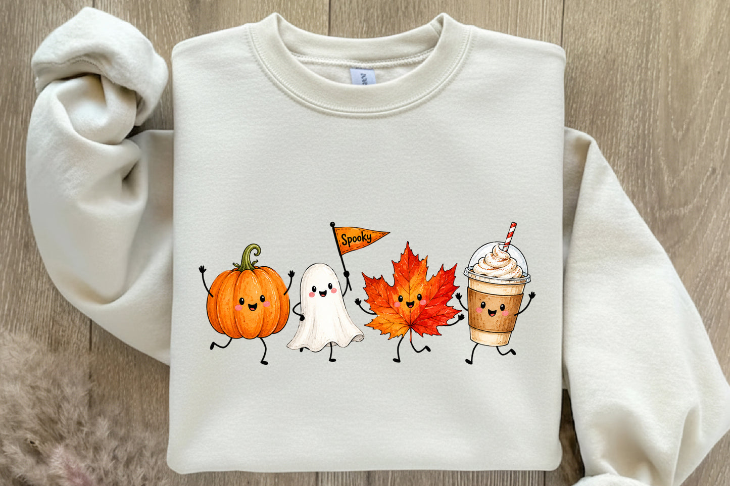 Happy Fall Doodle PNG Pumpkin Ghost Maple Leaf Coffee Autumn Clipart