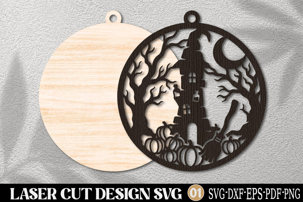 Haunted House Halloween Pumpkin Laser Cut SVG | Spooky Gothic Mansion Moon Pumpkin SVG Design