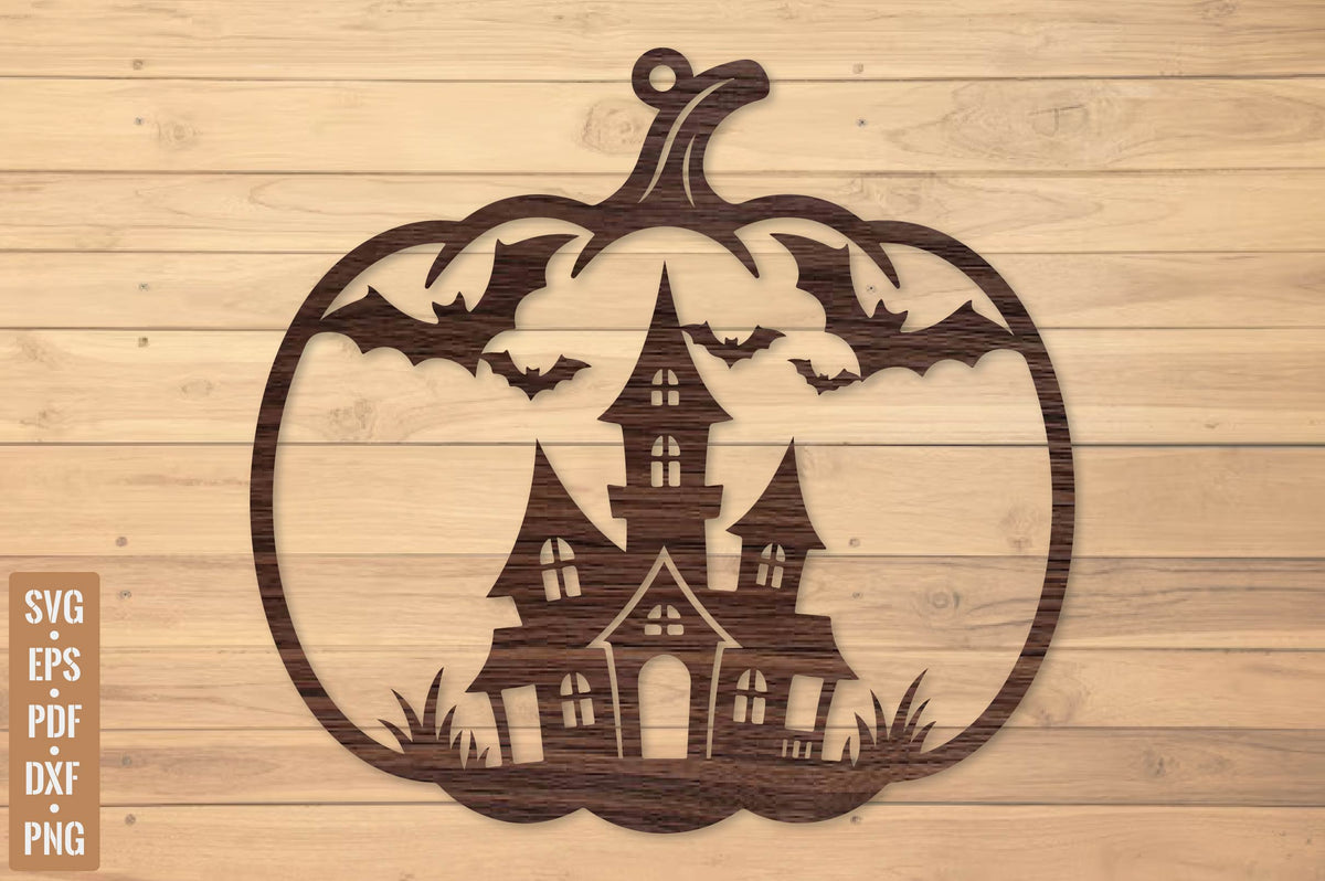 Haunted House Pumpkin Laser Cut SVG, Halloween Pumpkin Castle, Spooky Pumpkin Cut File