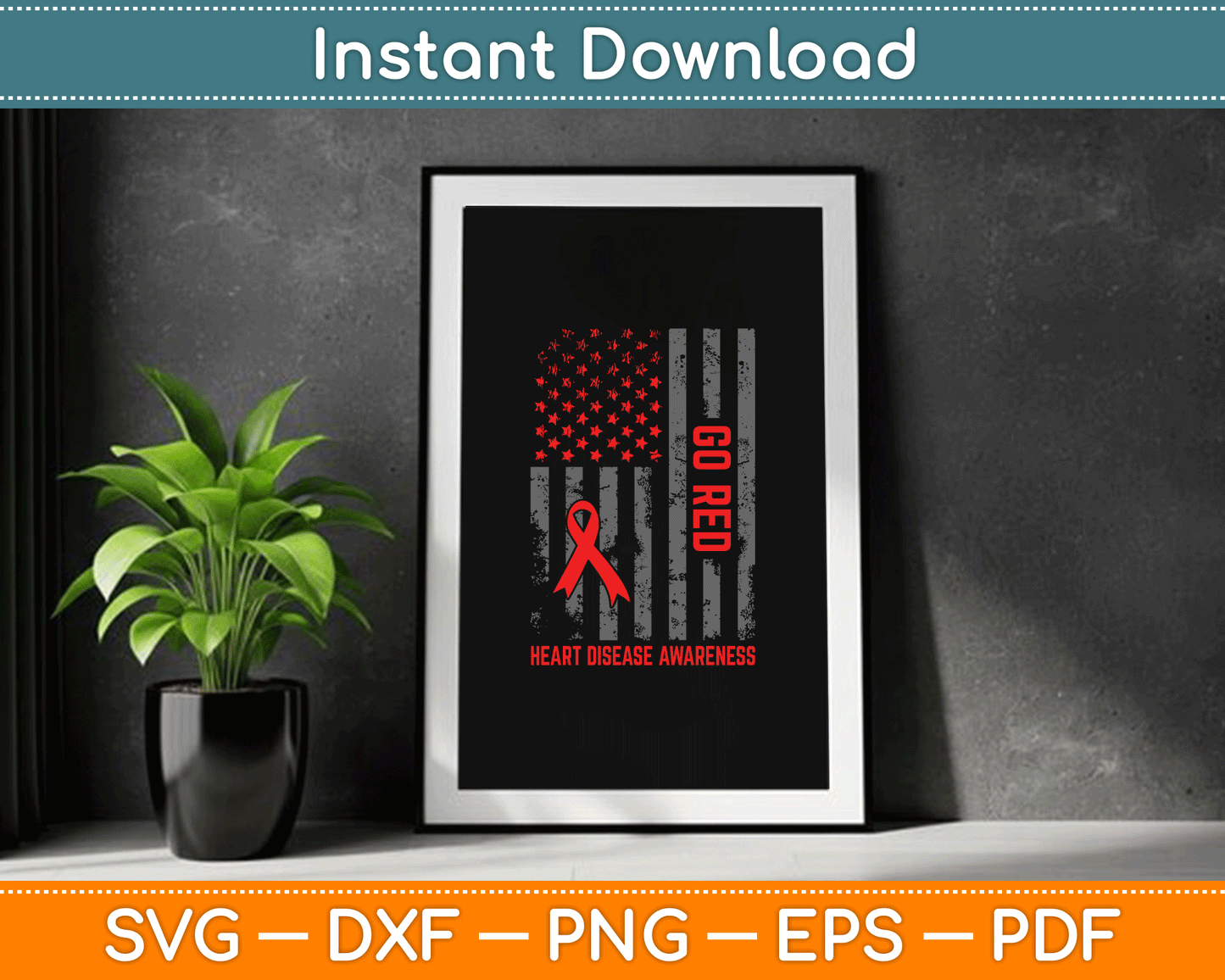 Heart Disease American Flag Go Red Heart Disease Awareness SVG Digital Cutting File