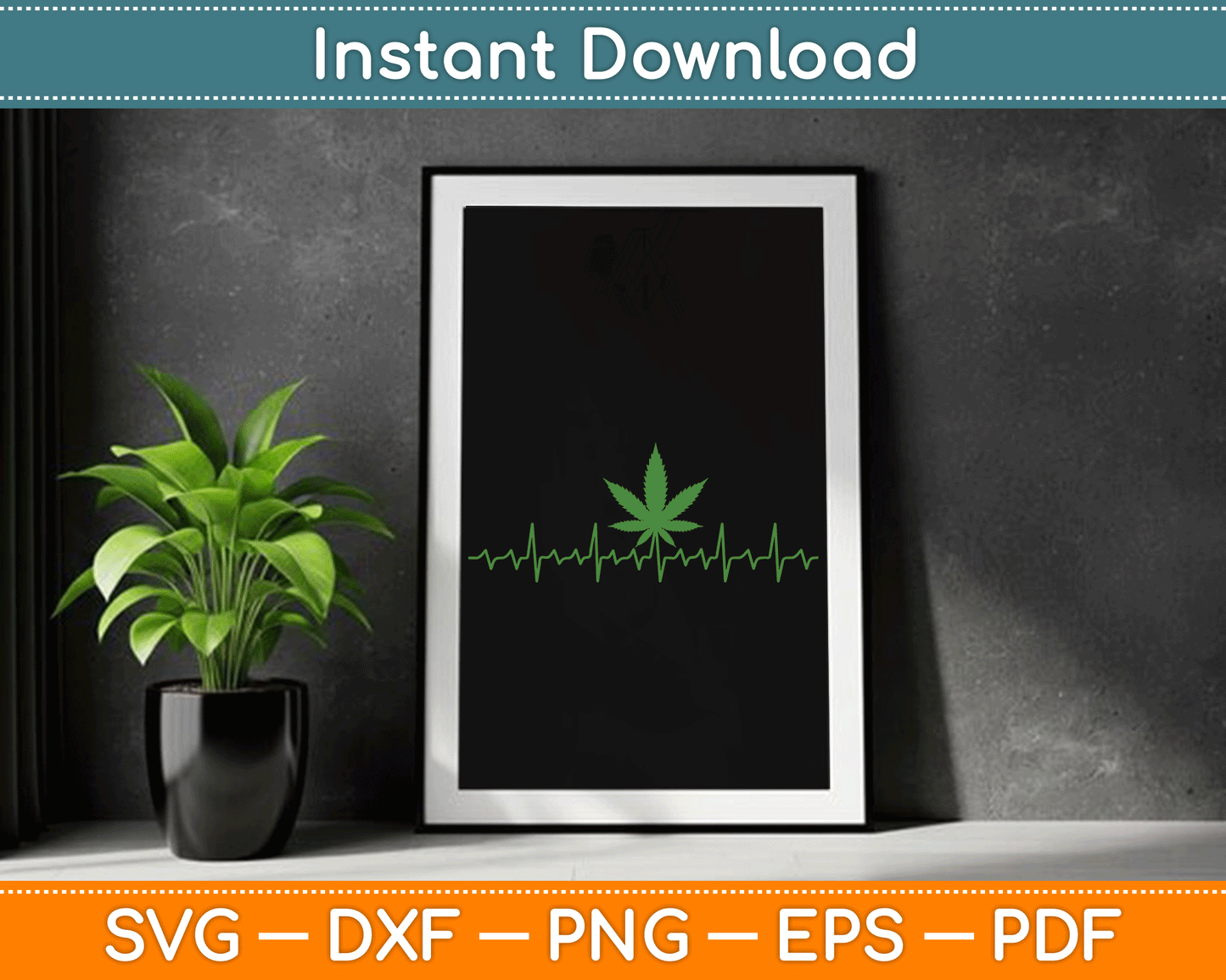 Heartbeat Marijuana Leaf Cannabis SVG PNG Digital Cutting File